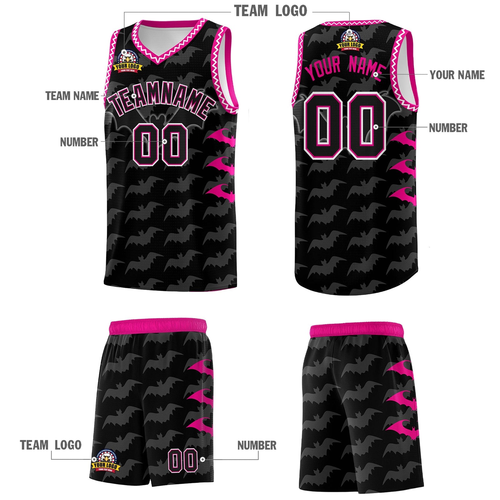 Custom Black White Bat Pattern Halloween Basketball Jersey | For Men,For Kid,For Youth,Sublimation Printed,Perfect for Training,Perfect for Parties,Add Name and Numbern | KXKSHOP