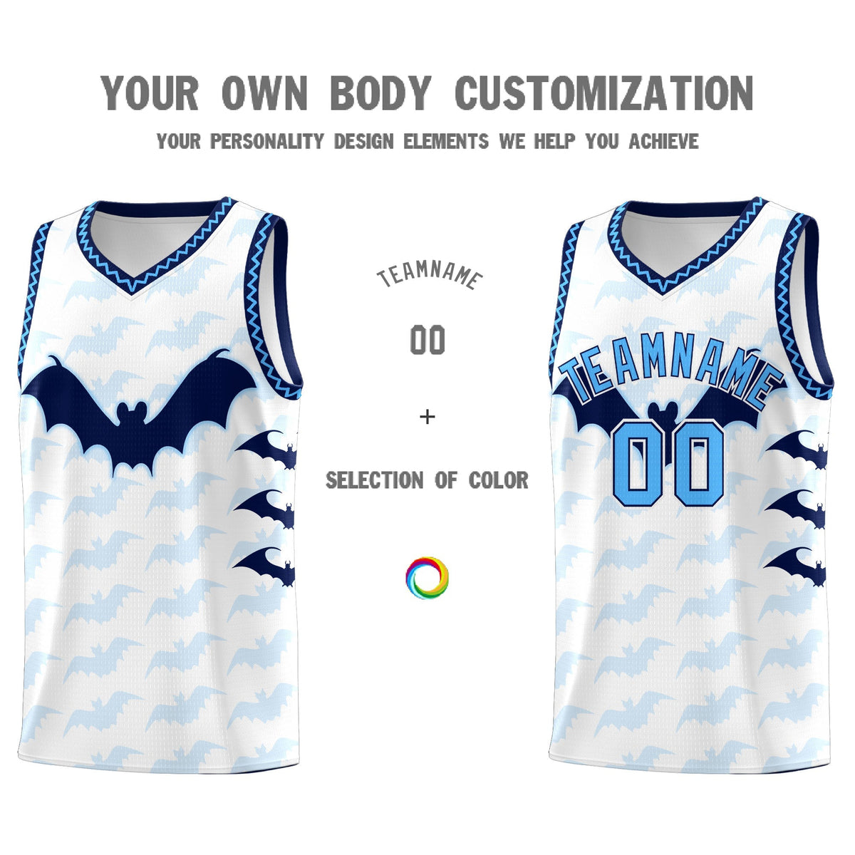 Custom White Powder Blue Bat Pattern Halloween Basketball Jersey | For Men,For Kid,For Youth,Sublimation Printed,Perfect for Training,Perfect for Parties,Add Name and Numbern | KXKSHOP