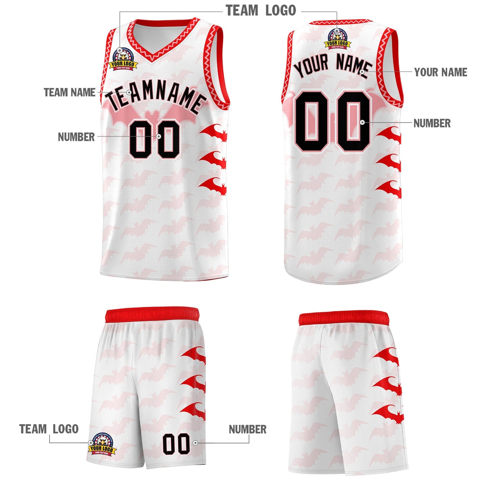 Custom White Light Pink Bat Pattern Halloween Basketball Jersey | For Men,For Kid,For Youth,Sublimation Printed,Perfect for Training,Perfect for Parties,Add Name and Numbern | KXKSHOP