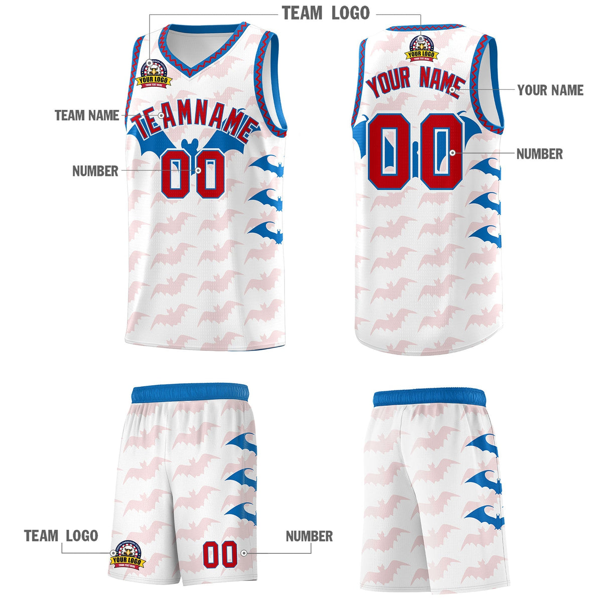 Custom White Red Royal Bat Pattern Halloween Basketball Jersey | For Men,For Kid,For Youth,Sublimation Printed,Perfect for Training,Perfect for Parties,Add Name and Numbern | KXKSHOP