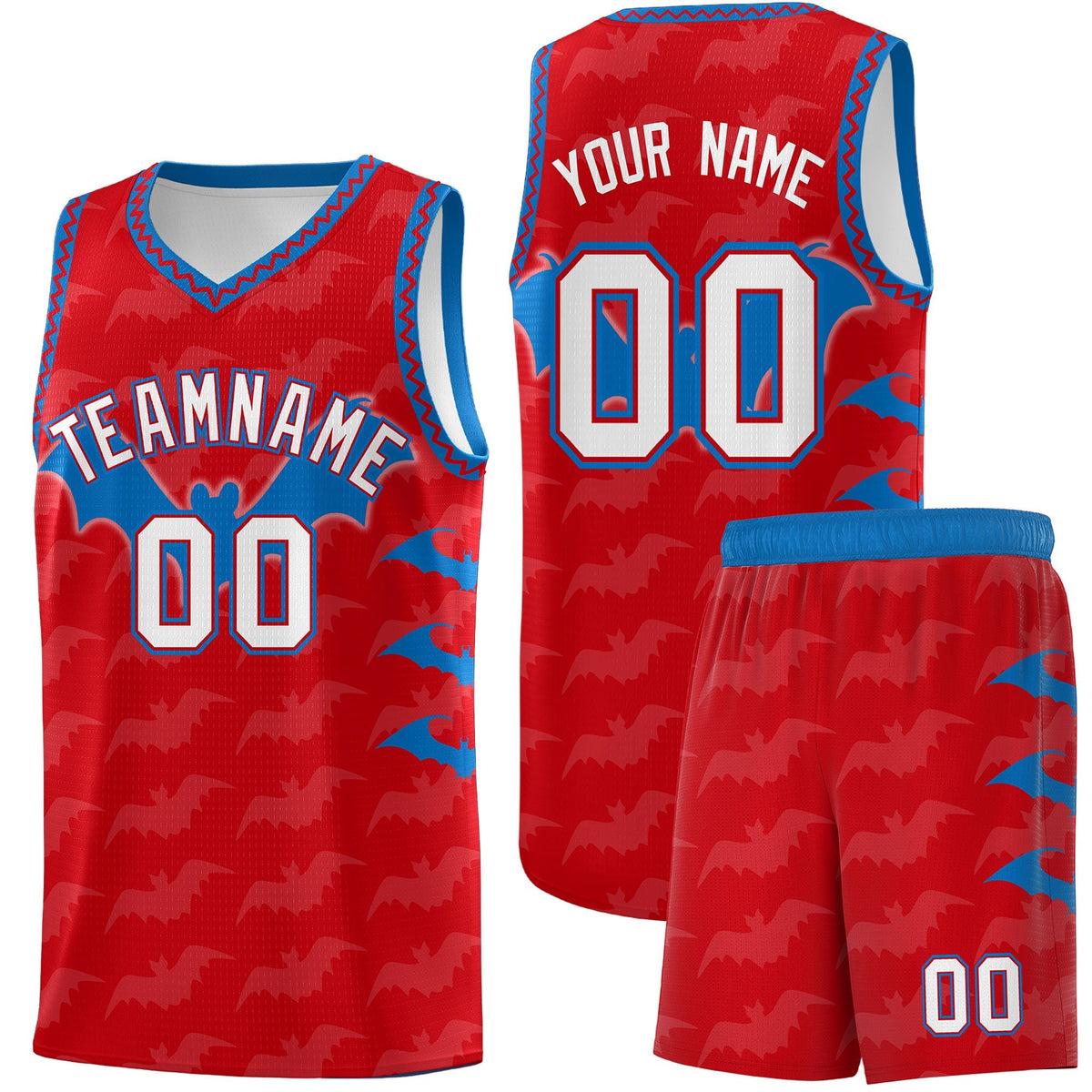 Custom Red Royal White Bat Pattern Halloween Basketball Jersey | For Men,For Kid,For Youth,Sublimation Printed,Perfect for Training,Perfect for Parties,Add Name and Numbern | KXKSHOP