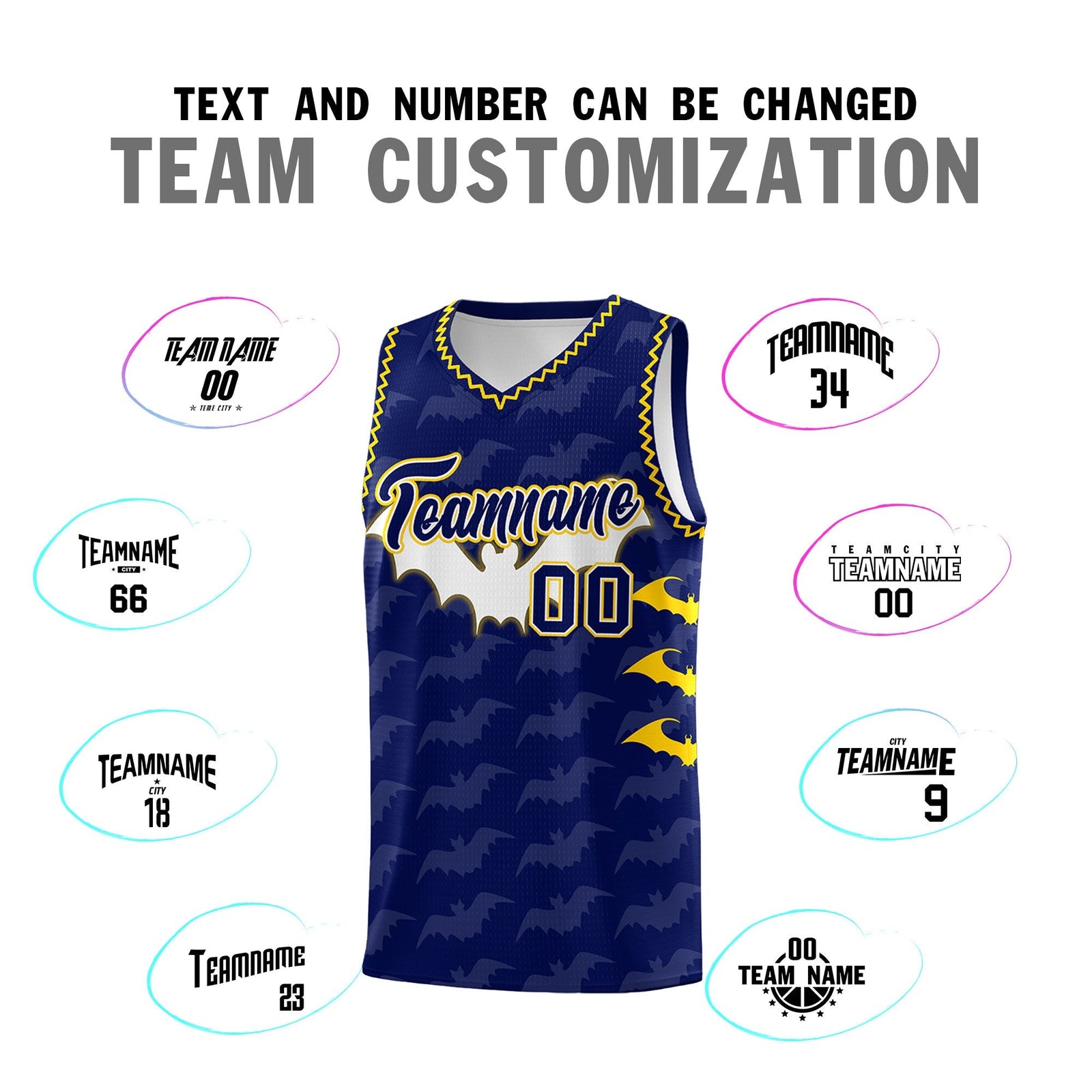 Custom Navy Gold Bat Pattern Halloween Basketball Jersey | For Men,For Kid,For Youth,Sublimation Printed,Perfect for Training,Perfect for Parties,Add Name and Numbern | KXKSHOP