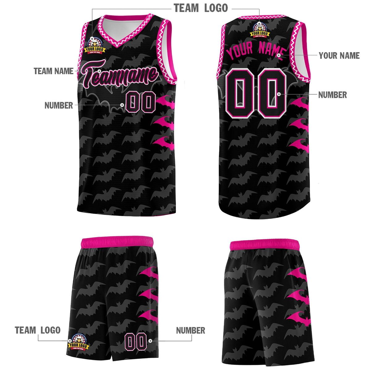 Custom Black White Bat Pattern Halloween Basketball Jersey | For Men,For Kid,For Youth,Sublimation Printed,Perfect for Training,Perfect for Parties,Add Name and Numbern | KXKSHOP