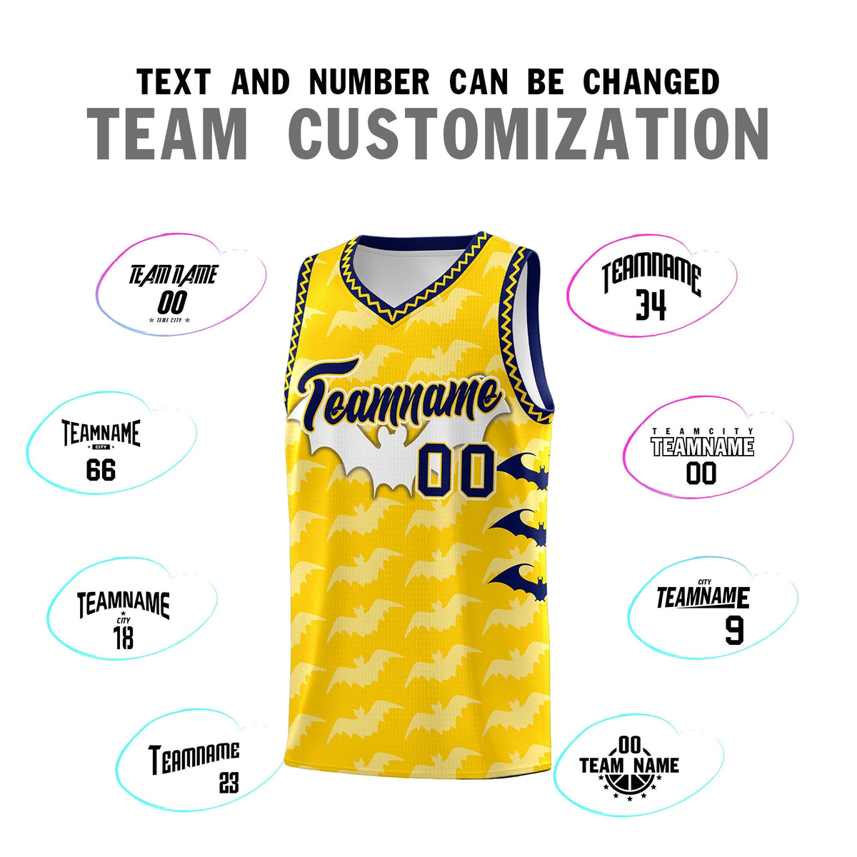 Custom Gold White Navy Bat Pattern Halloween Basketball Jersey | For Men,For Kid,For Youth,Sublimation Printed,Perfect for Training,Perfect for Parties,Add Name and Numbern | KXKSHOP