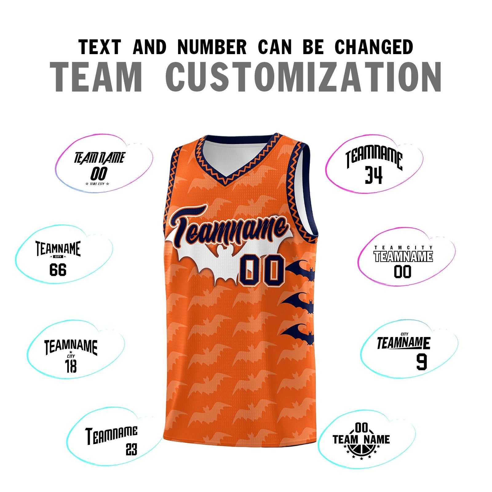 Custom Orange Navy Bat Pattern Halloween Basketball Jersey | For Men,For Kid,For Youth,Sublimation Printed,Perfect for Training,Perfect for Parties,Add Name and Numbern | KXKSHOP