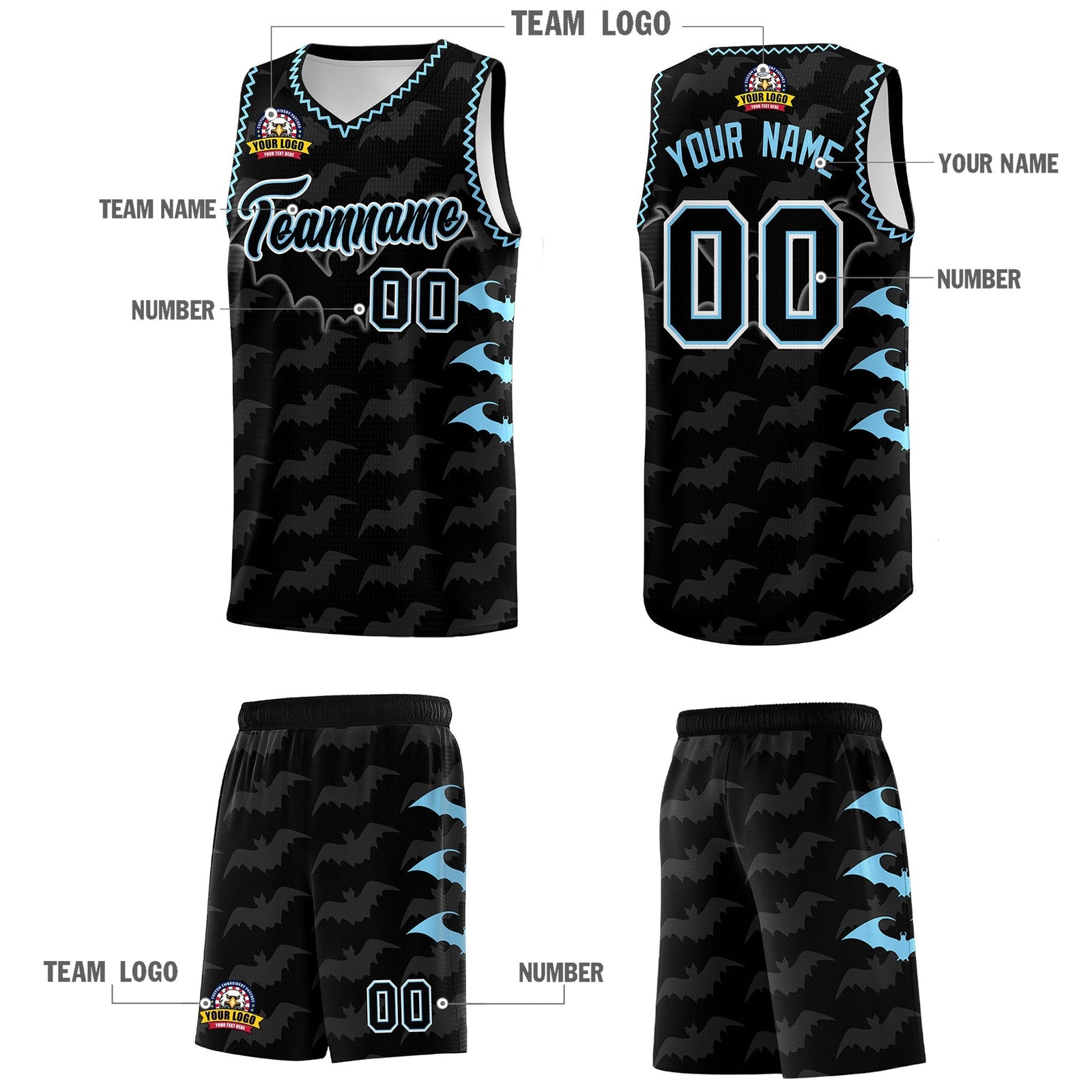 Custom Black Light Blue Bat Pattern Halloween Basketball Jersey | For Men,For Kid,For Youth,Sublimation Printed,Perfect for Training,Perfect for Parties,Add Name and Numbern | KXKSHOP