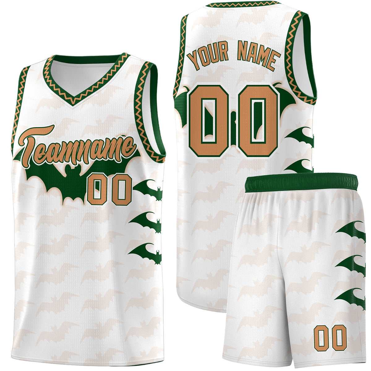 Custom White Buckskin Brown Bat Pattern Halloween Basketball Jersey | For Men,For Kid,For Youth,Sublimation Printed,Perfect for Training,Perfect for Parties,Add Name and Numbern | KXKSHOP