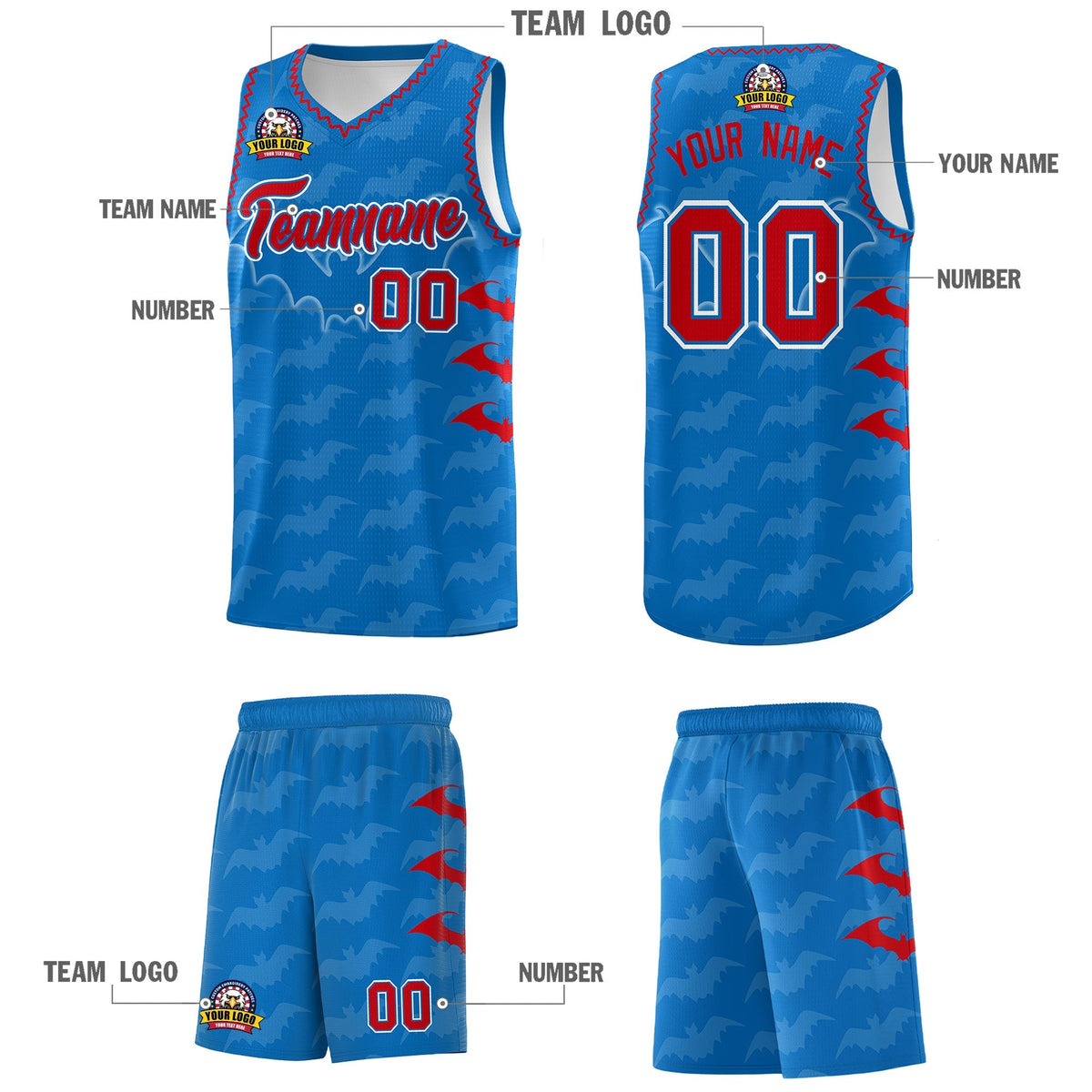Custom Royal Red Bat Pattern Halloween Basketball Jersey | For Men,For Kid,For Youth,Sublimation Printed,Perfect for Training,Perfect for Parties,Add Name and Numbern | KXKSHOP