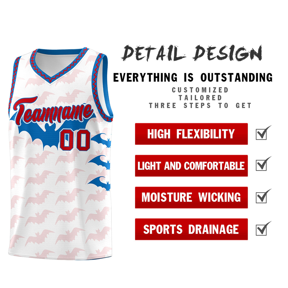 Custom White Red Royal Bat Pattern Halloween Basketball Jersey | For Men,For Kid,For Youth,Sublimation Printed,Perfect for Training,Perfect for Parties,Add Name and Numbern | KXKSHOP