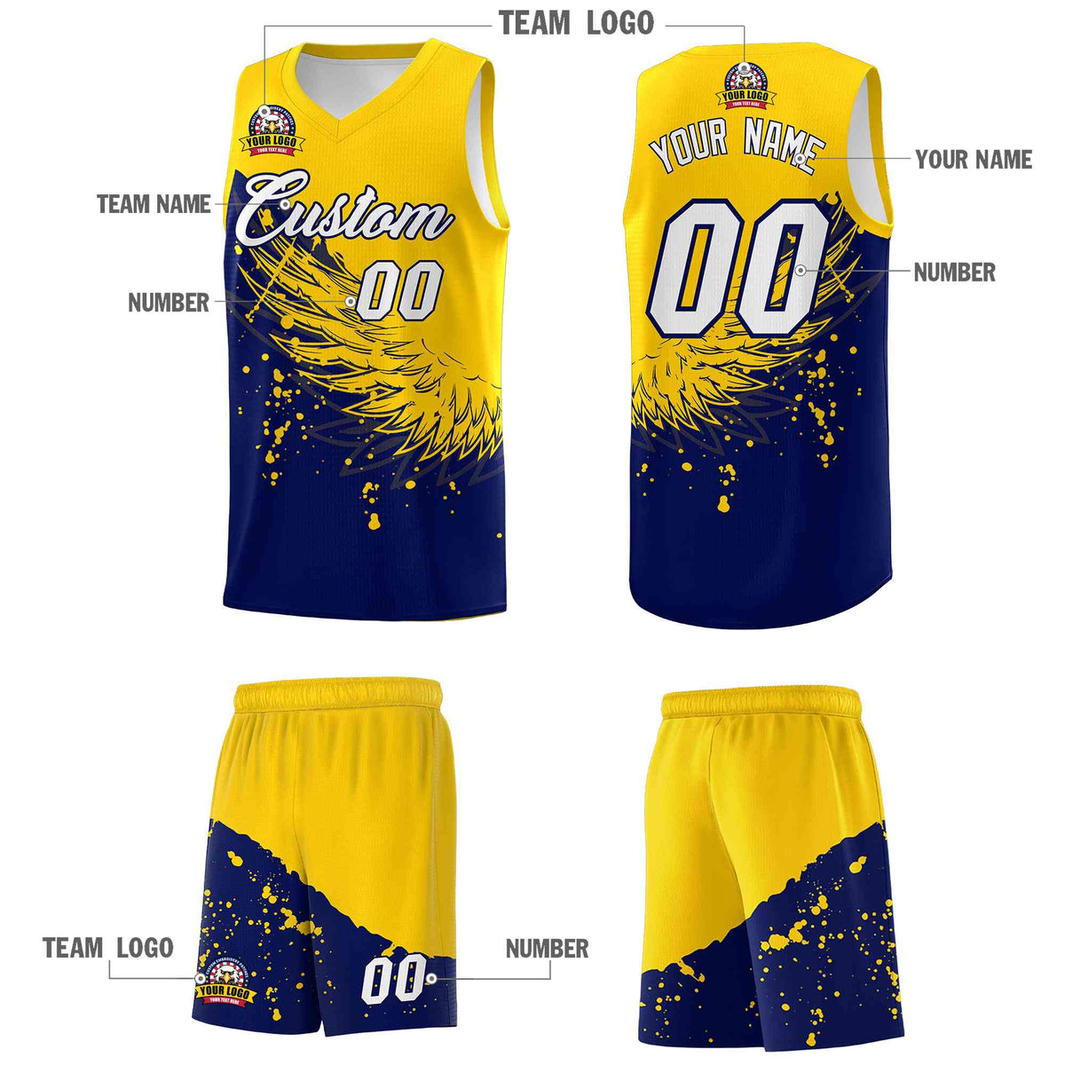 Custom Navy Gold Wing Pattern Sports Uniform Basketball Jersey| KXKSHOP