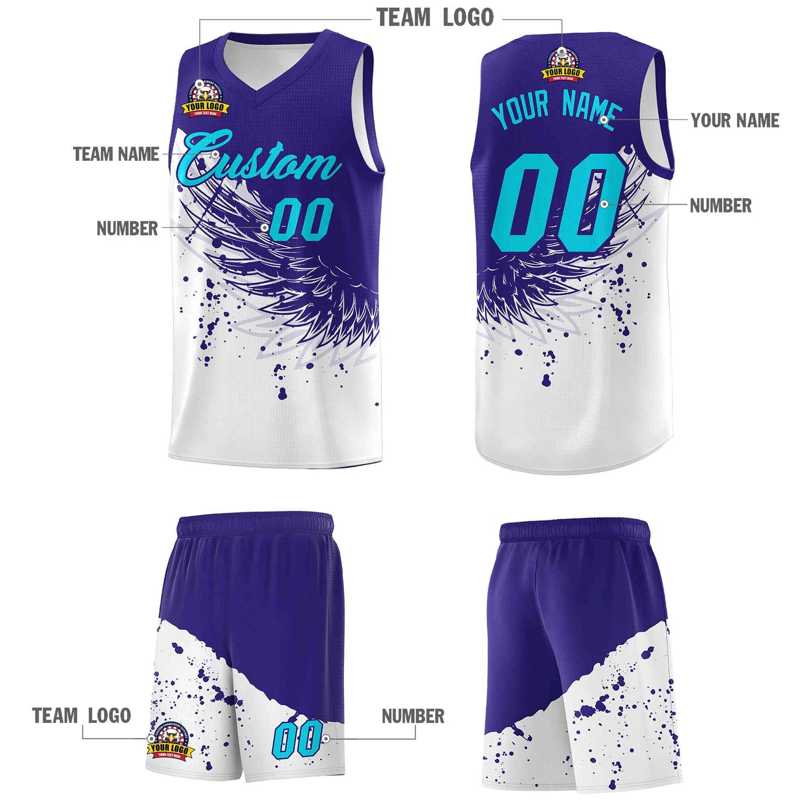 Custom White Royal Wing Pattern Sports Uniform Basketball Jersey| KXKSHOP
