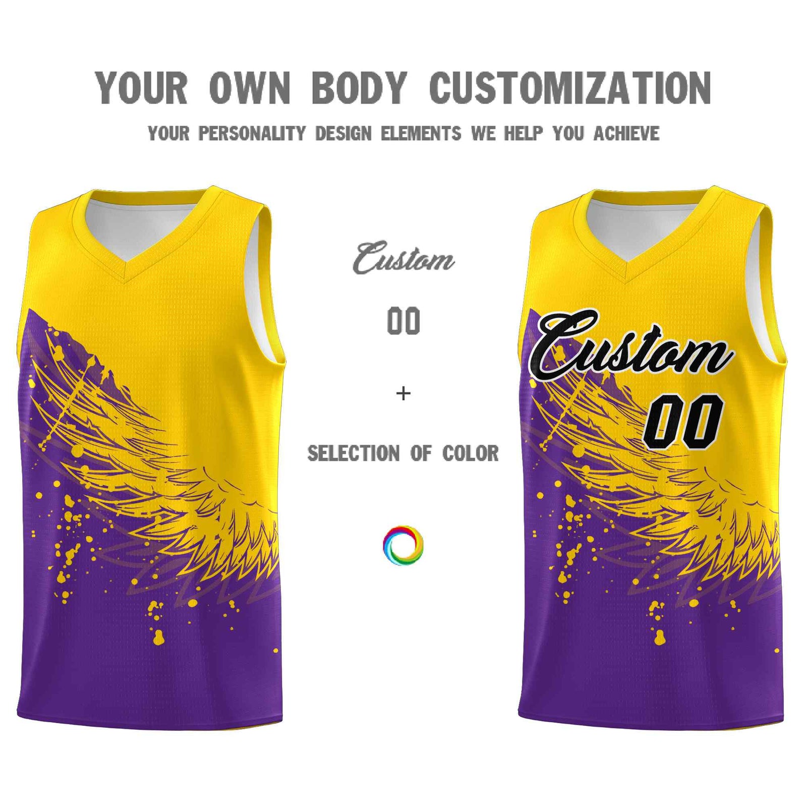 Custom Purple Gold Wing Pattern Sports Uniform Basketball Jersey| KXKSHOP