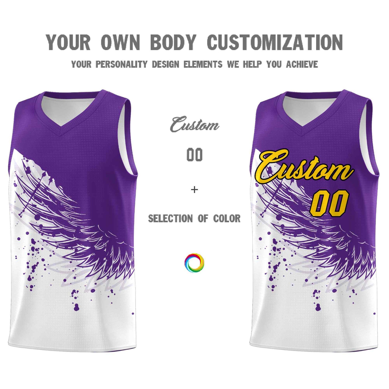 Custom White Purple Wing Pattern Sports Uniform Basketball Jersey| KXKSHOP