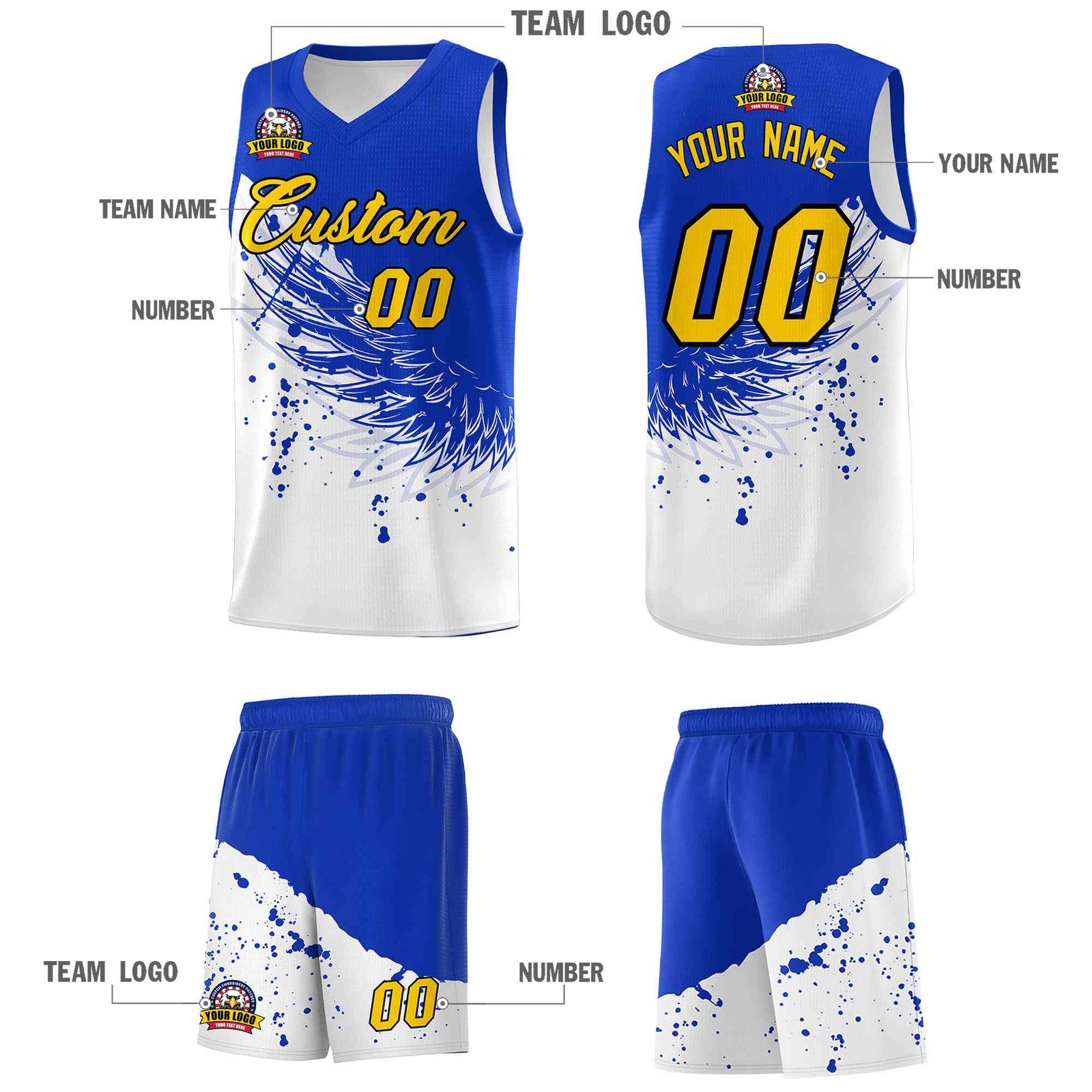 Custom White Royal Wing Pattern Sports Uniform Basketball Jersey| KXKSHOP