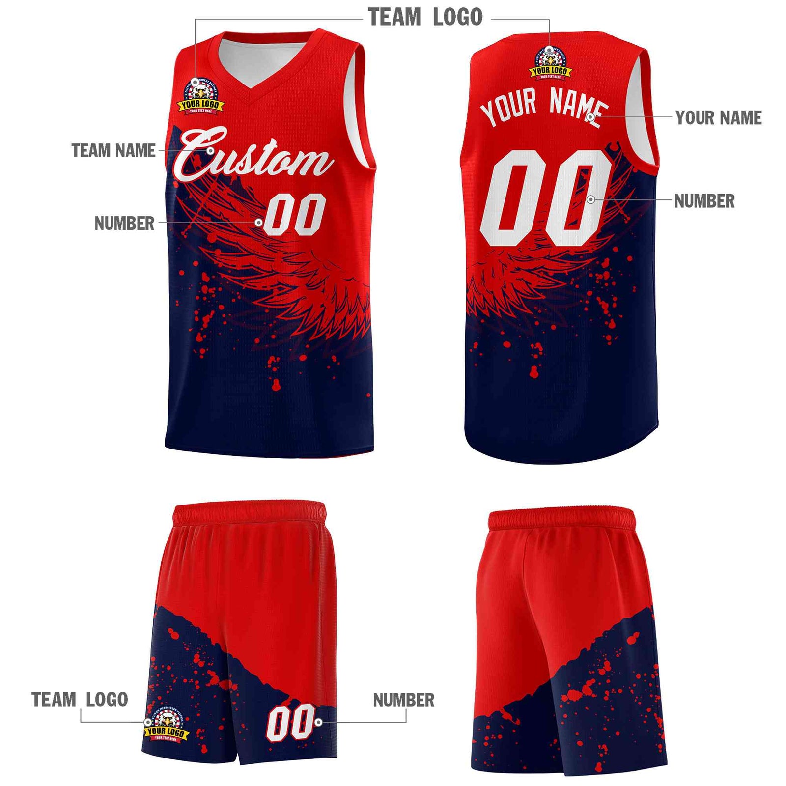 Custom Navy Red Wing Pattern Sports Uniform Basketball Jersey| KXKSHOP