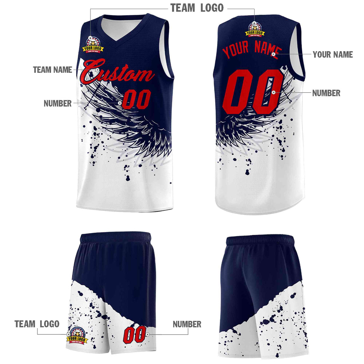 Custom White Navy Wing Pattern Sports Uniform Basketball Jersey| KXKSHOP