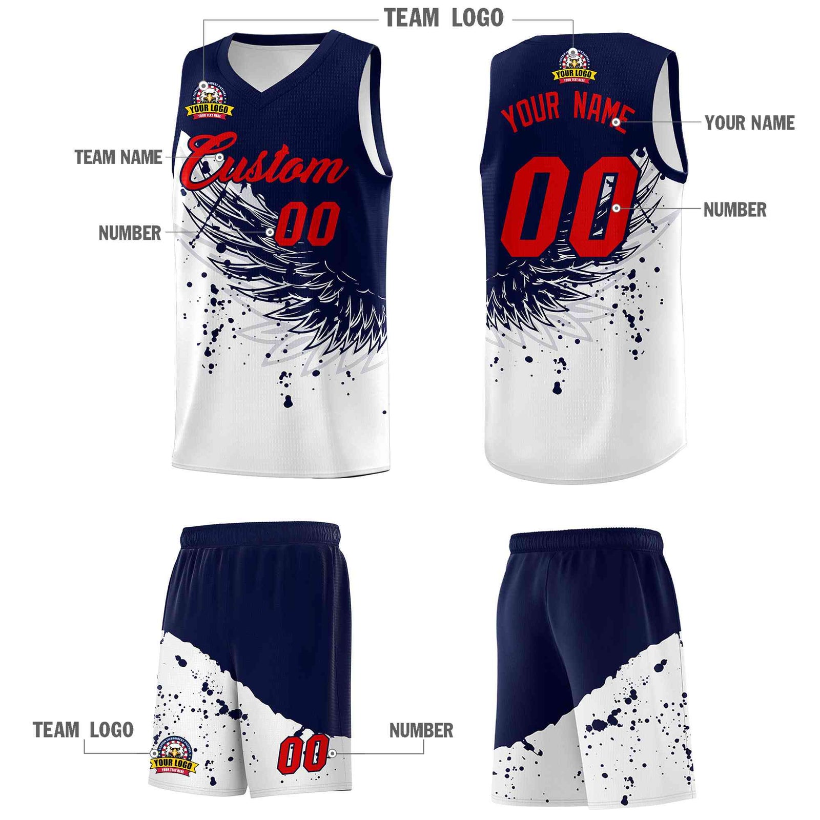 Custom White Navy Wing Pattern Sports Uniform Basketball Jersey| KXKSHOP