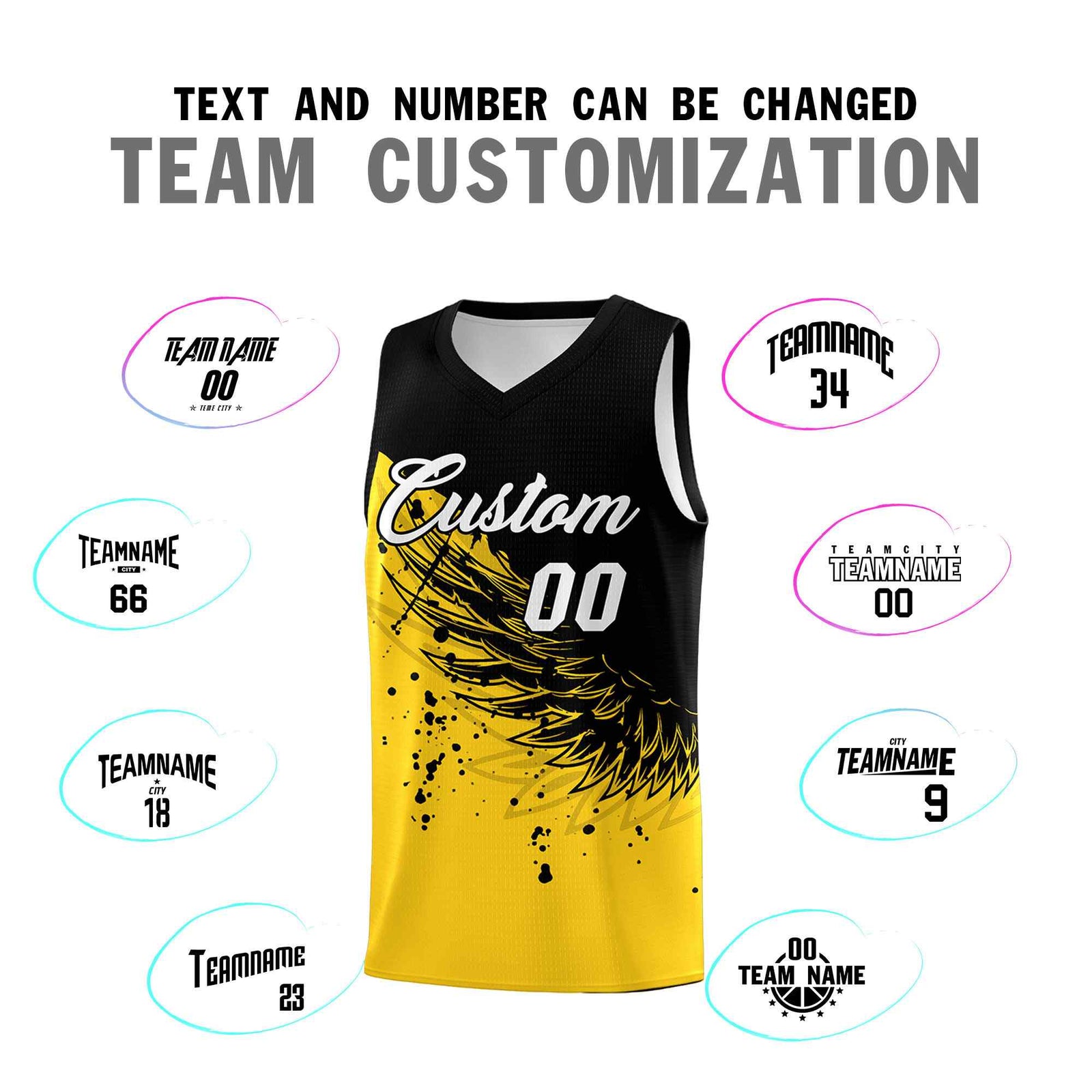 Custom Gold Black Wing Pattern Sports Uniform Basketball Jersey| KXKSHOP
