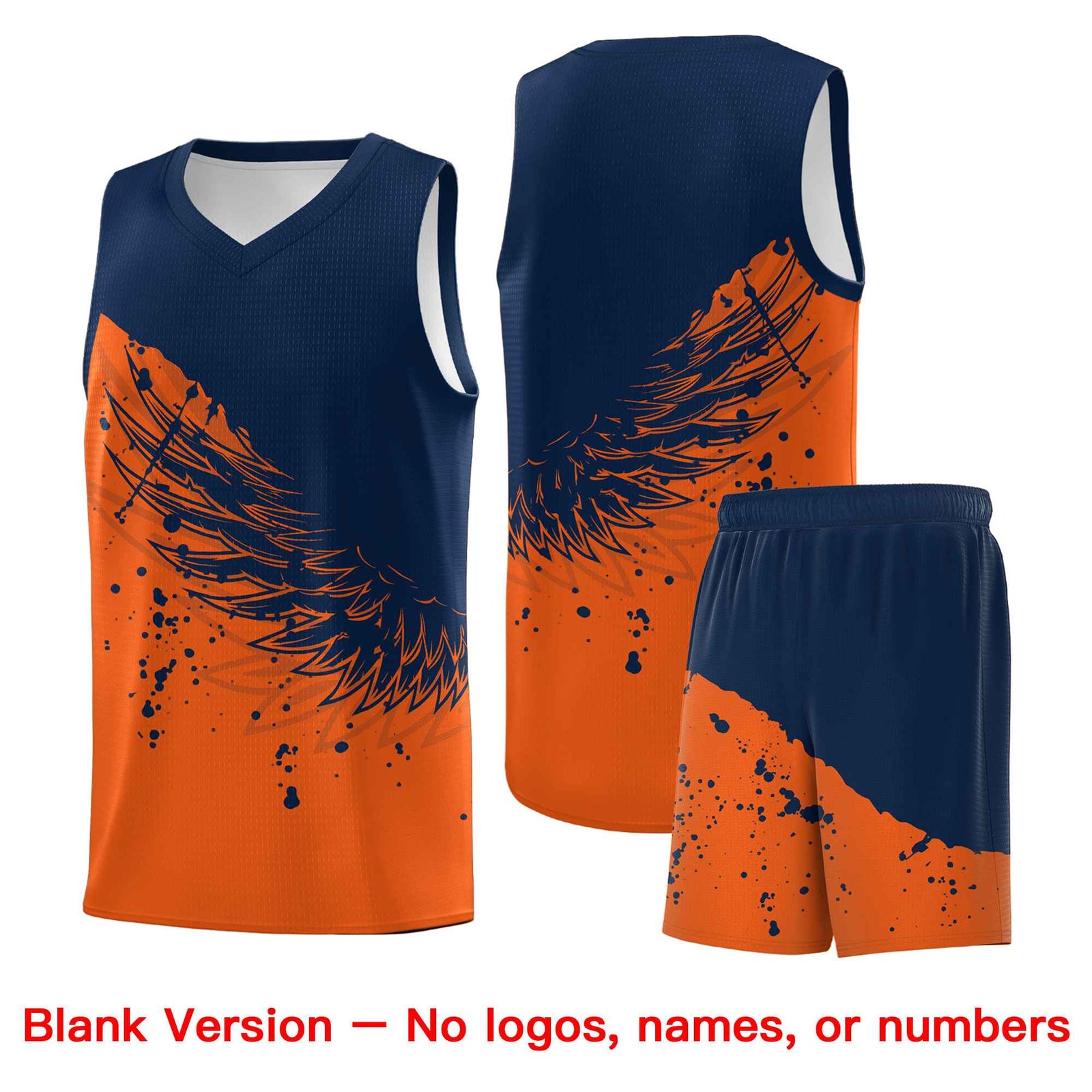 Custom Orange Navy Wing Pattern Sports Uniform Basketball Jersey| KXKSHOP