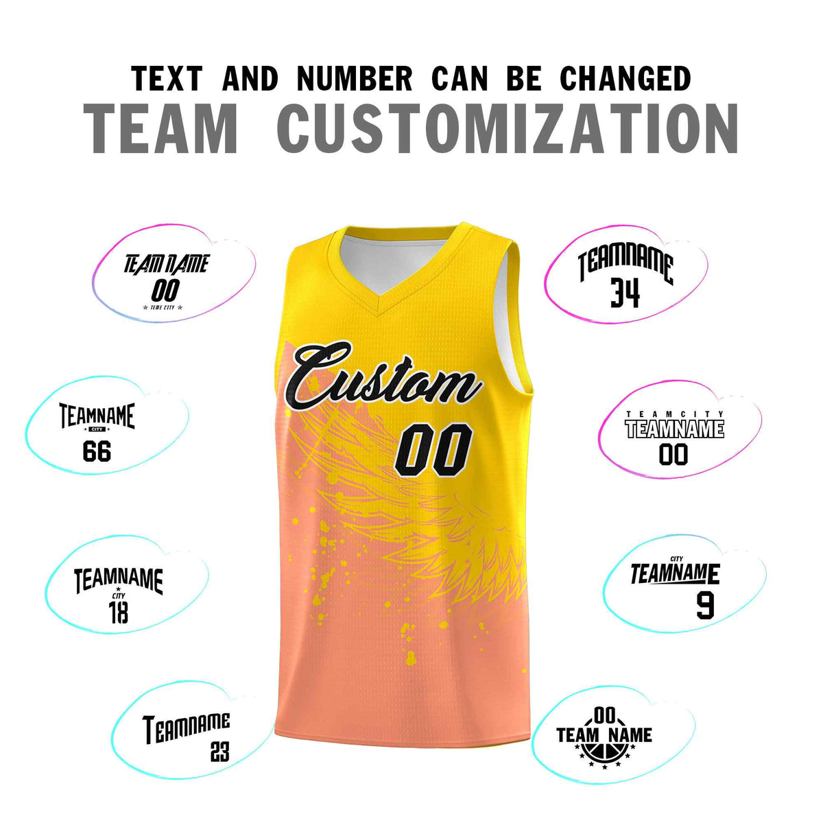 Custom Light Orange Gold Wing Pattern Sports Uniform Basketball Jersey| KXKSHOP