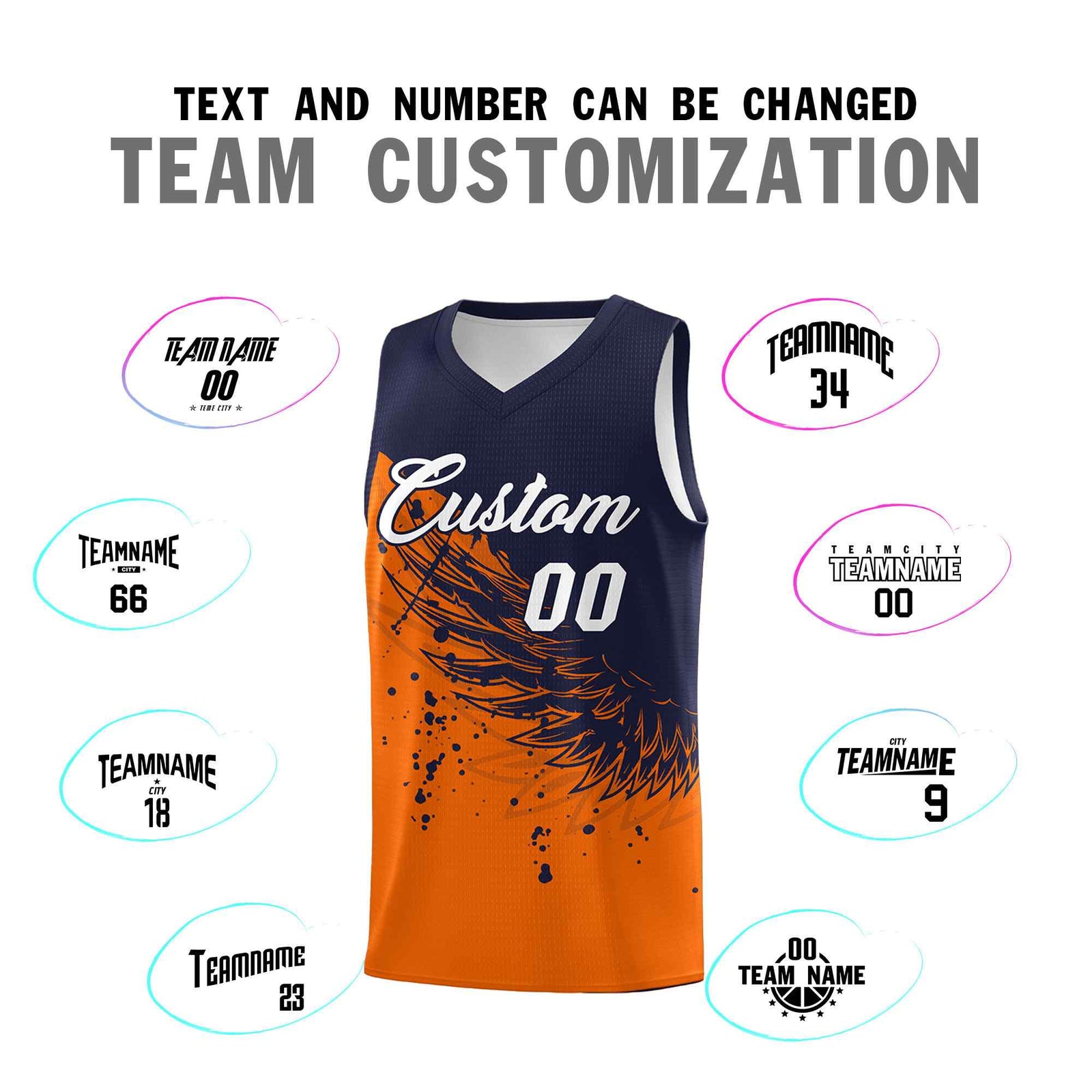 Custom Orange Navy Wing Pattern Sports Uniform Basketball Jersey| KXKSHOP