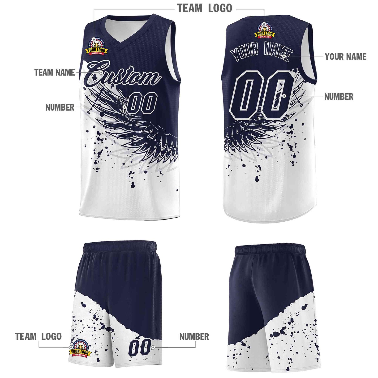 Custom White Navy Wing Pattern Sports Uniform Basketball Jersey| KXKSHOP