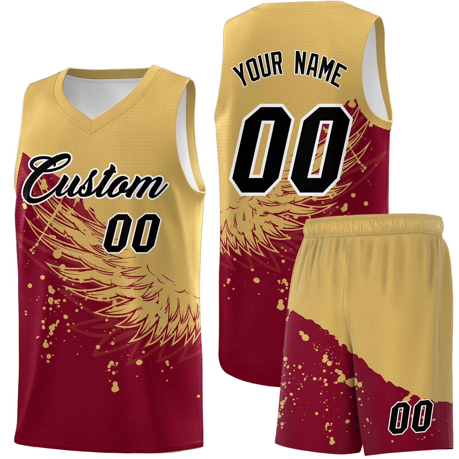 Custom Crimson Old Gold Wing Pattern Sports Uniform Basketball Jersey| KXKSHOP