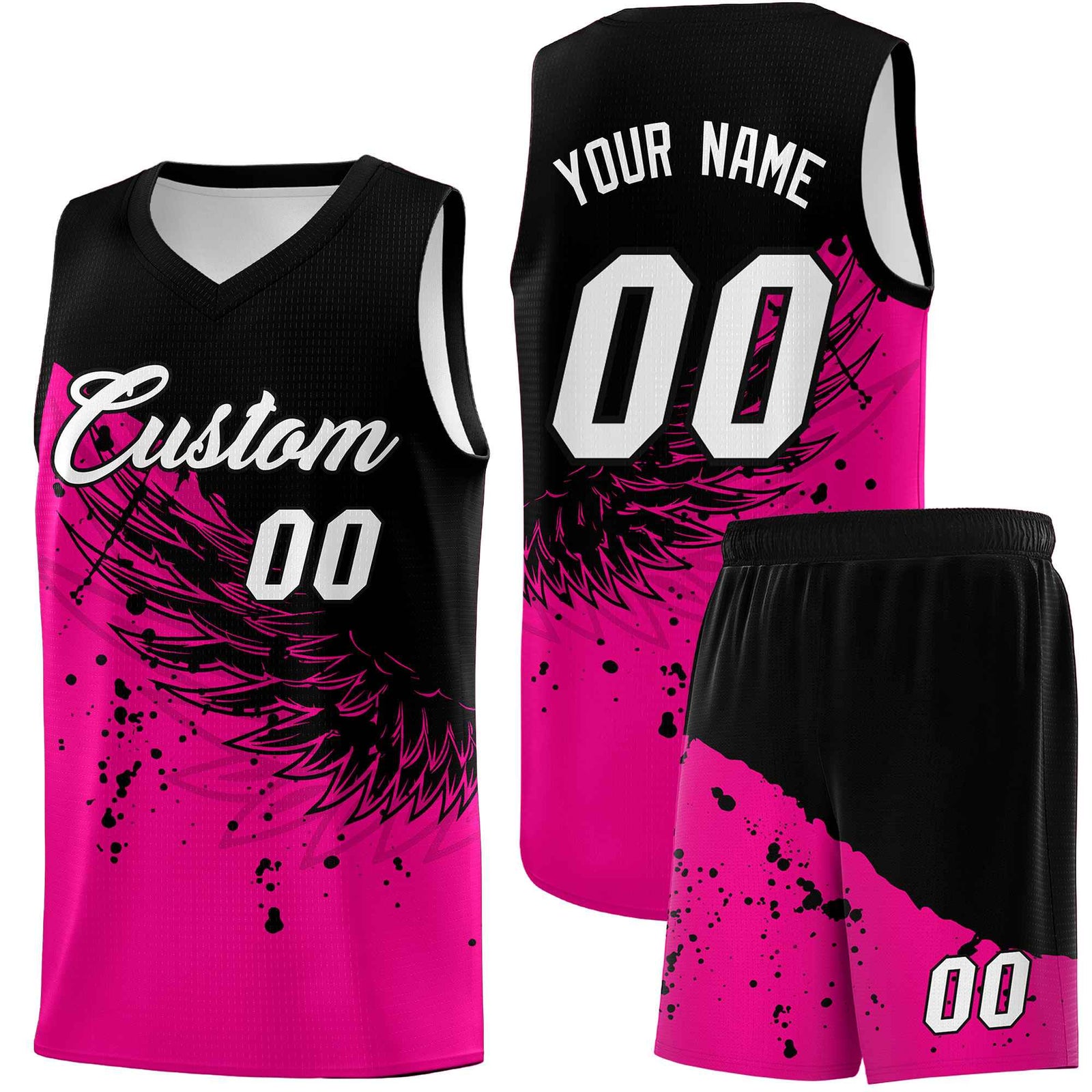 Custom Pink Black Wing Pattern Sports Uniform Basketball Jersey| KXKSHOP