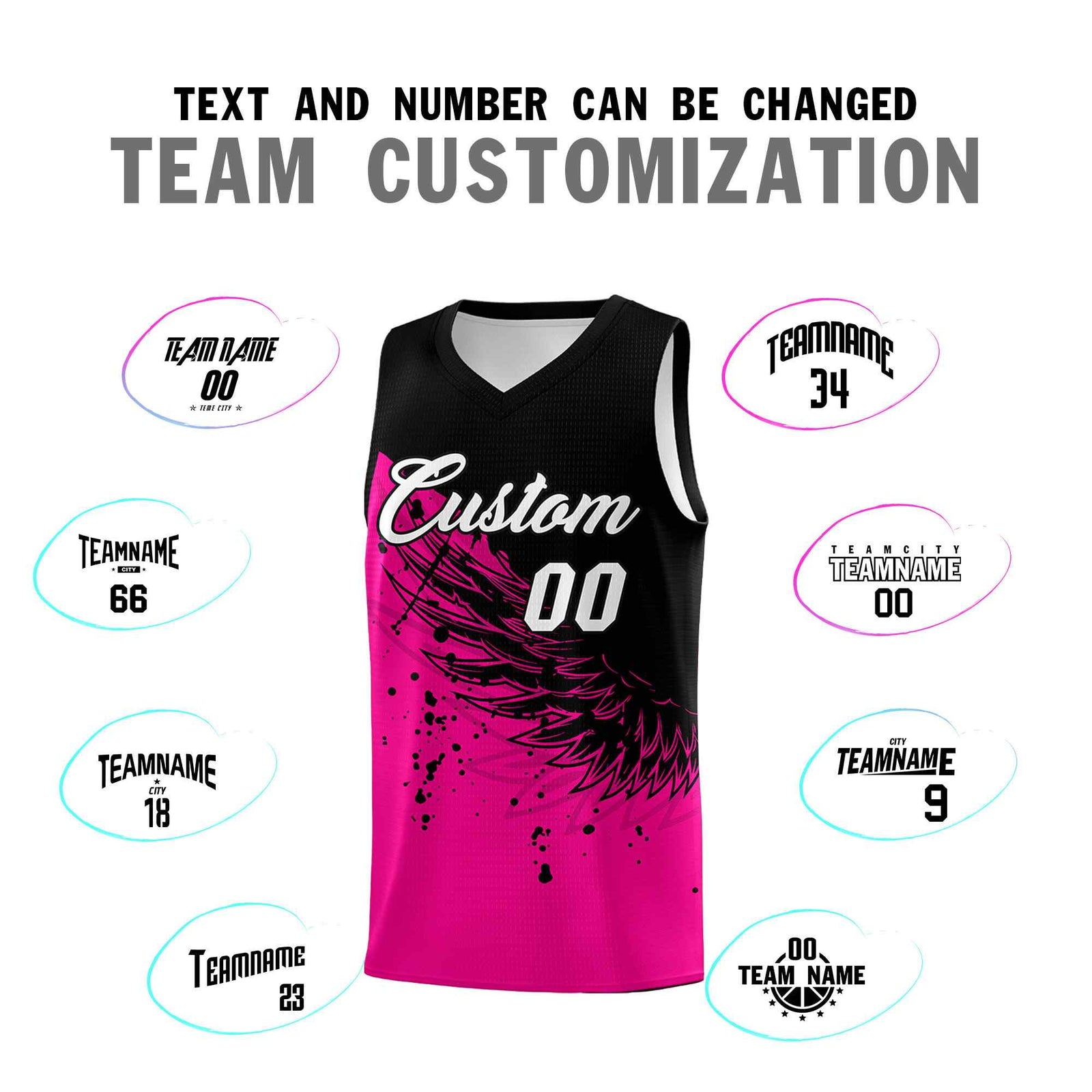 Custom Pink Black Wing Pattern Sports Uniform Basketball Jersey| KXKSHOP