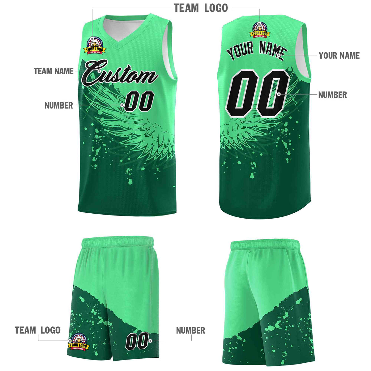 Custom Kelly Green Green Wing Pattern Sports Uniform Basketball Jersey| KXKSHOP
