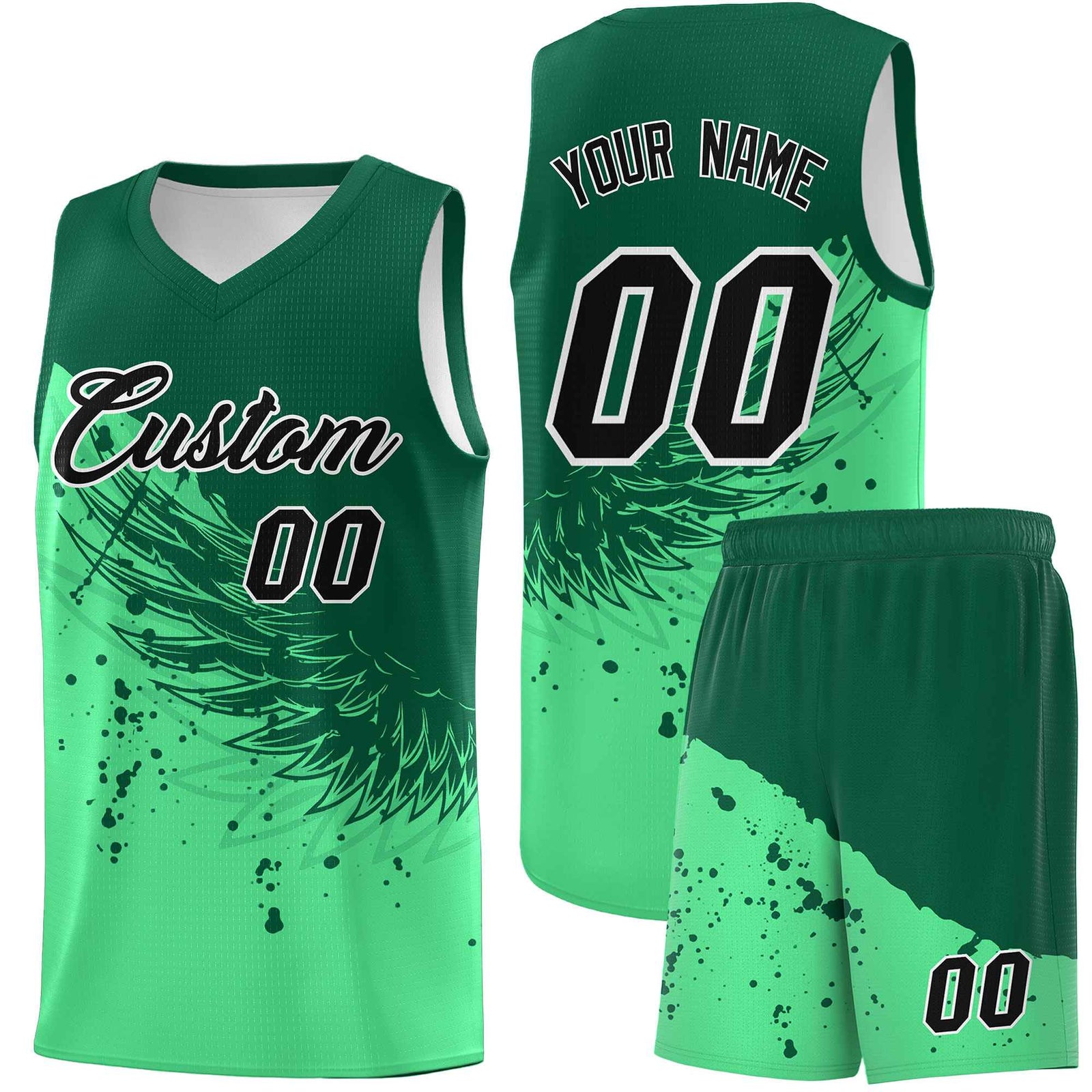 Custom Green Kelly Green Wing Pattern Sports Uniform Basketball Jersey| KXKSHOP