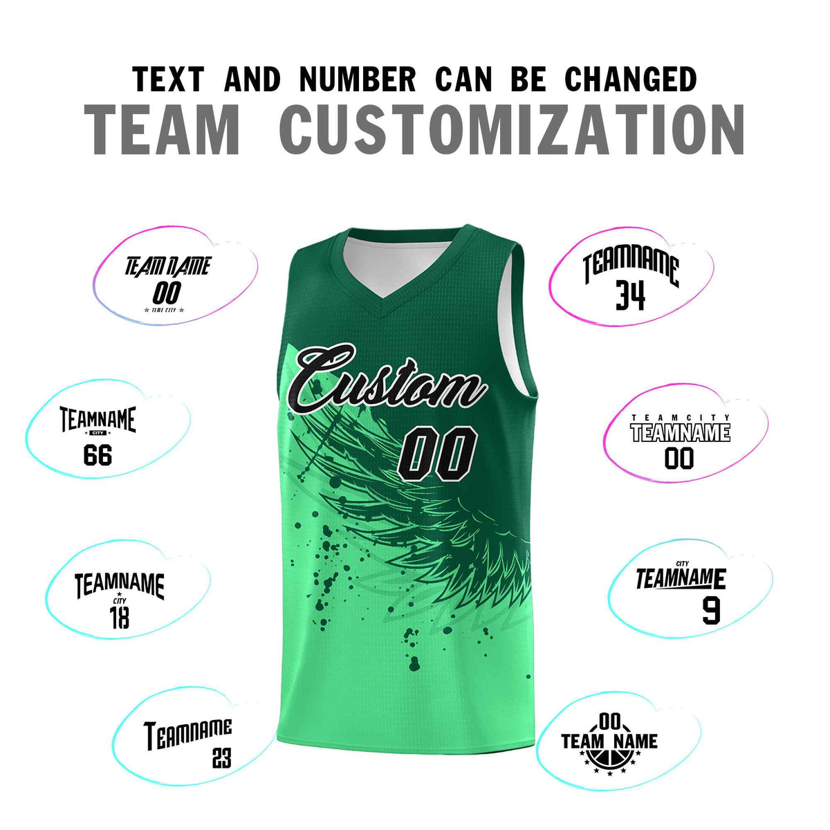 Custom Green Kelly Green Wing Pattern Sports Uniform Basketball Jersey| KXKSHOP