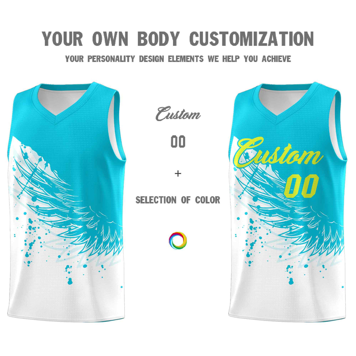 Custom White Sky Blue Wing Pattern Sports Uniform Basketball Jersey| KXKSHOP