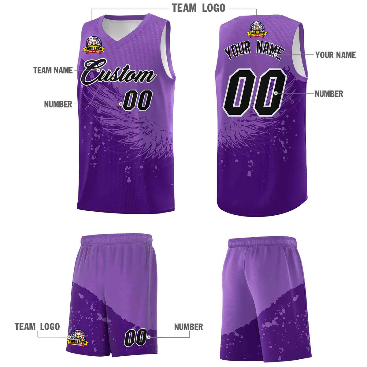 Custom Purple Light Purple Wing Pattern Sports Uniform Basketball Jersey| KXKSHOP
