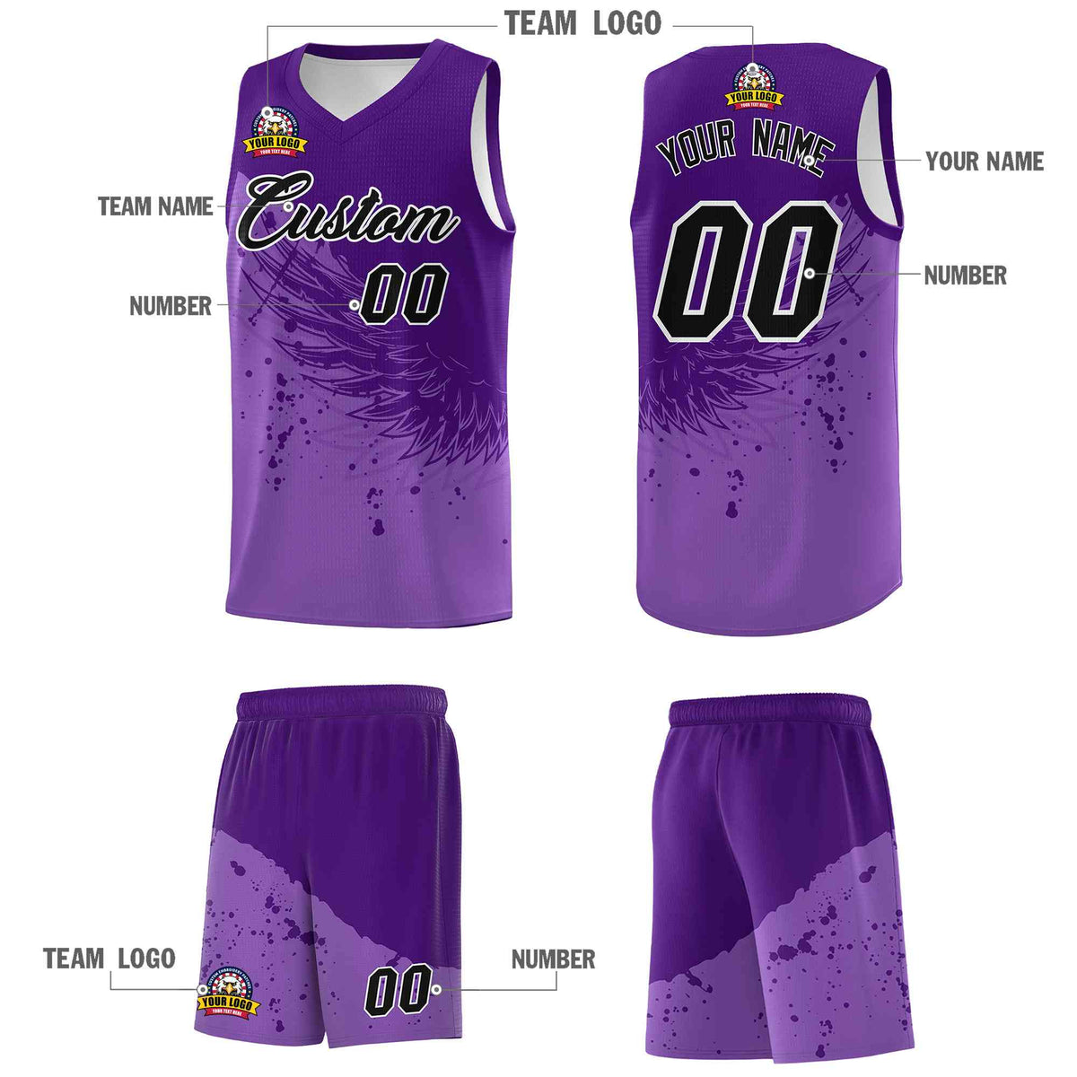 Custom Light Purple Purple Wing Pattern Sports Uniform Basketball Jersey| KXKSHOP