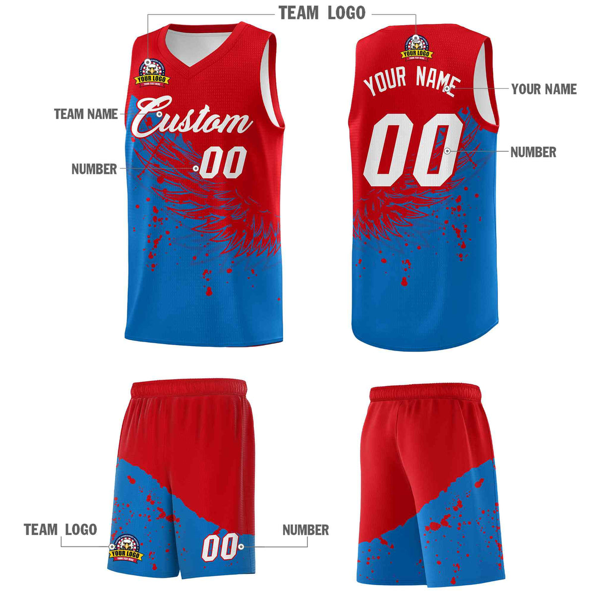 Custom Royal Red Wing Pattern Sports Uniform Basketball Jersey| KXKSHOP