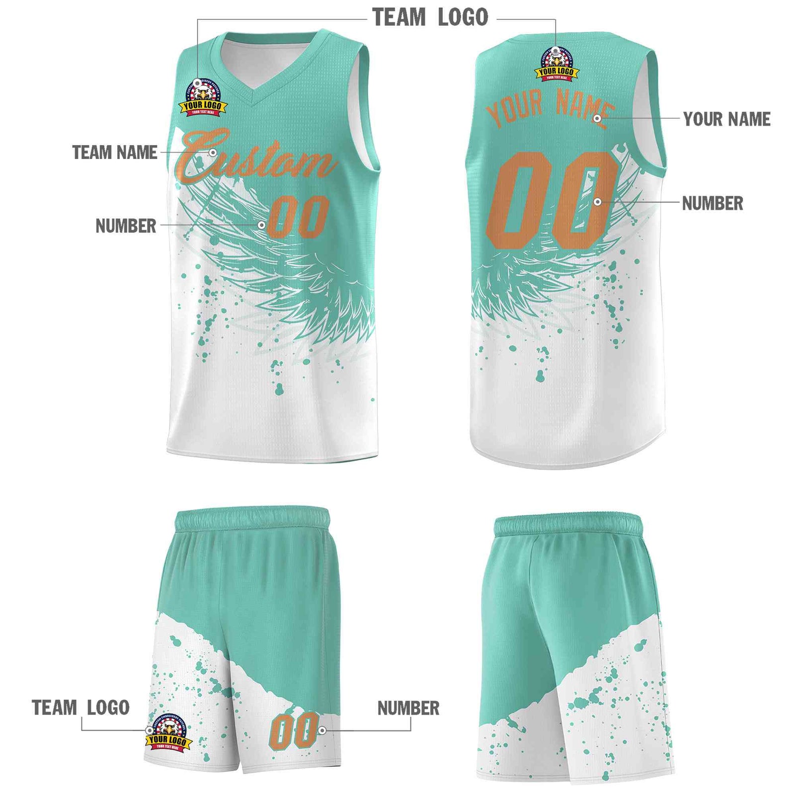 Custom White Bright Green Wing Pattern Sports Uniform Basketball Jersey| KXKSHOP