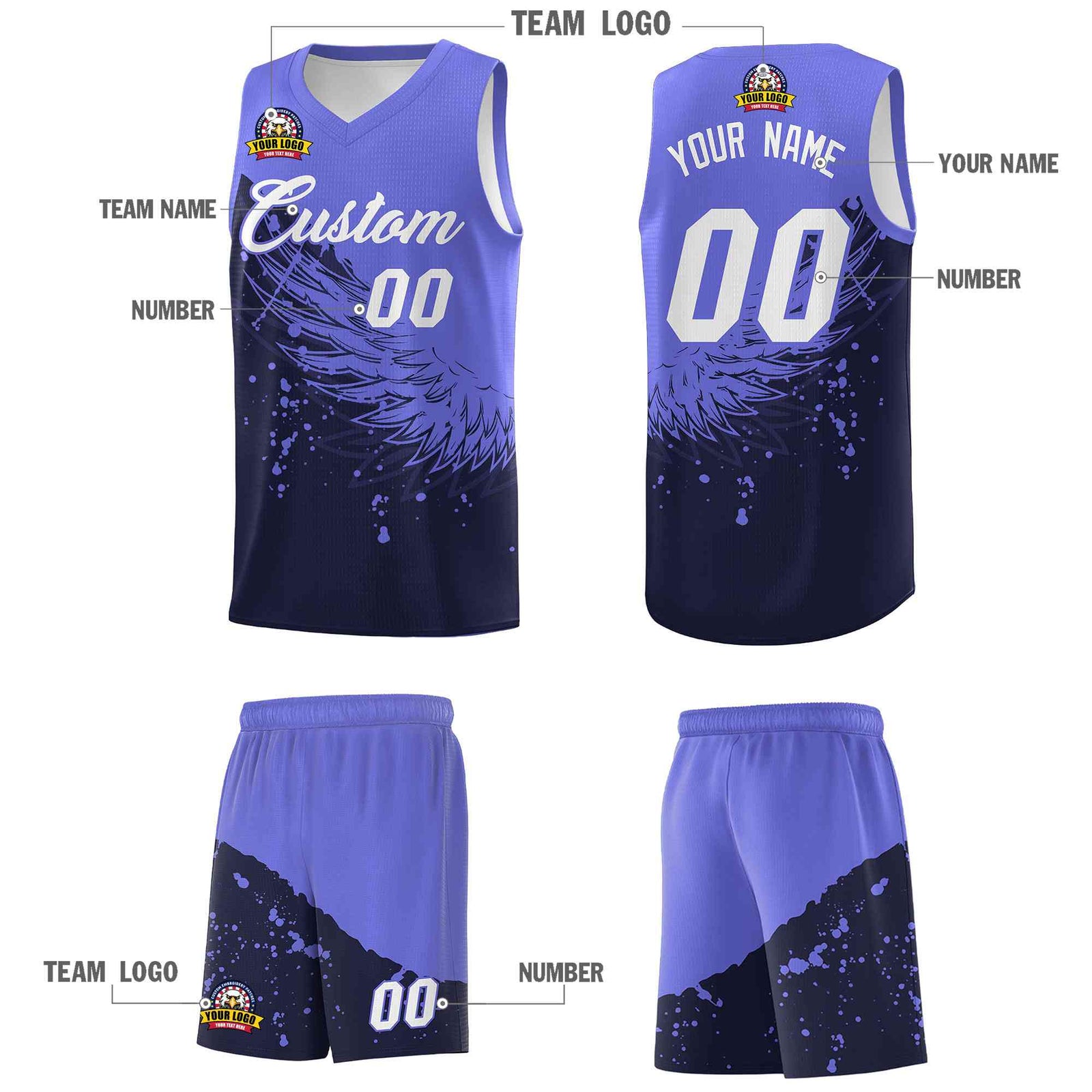 Custom Navy Purple Wing Pattern Sports Uniform Basketball Jersey| KXKSHOP