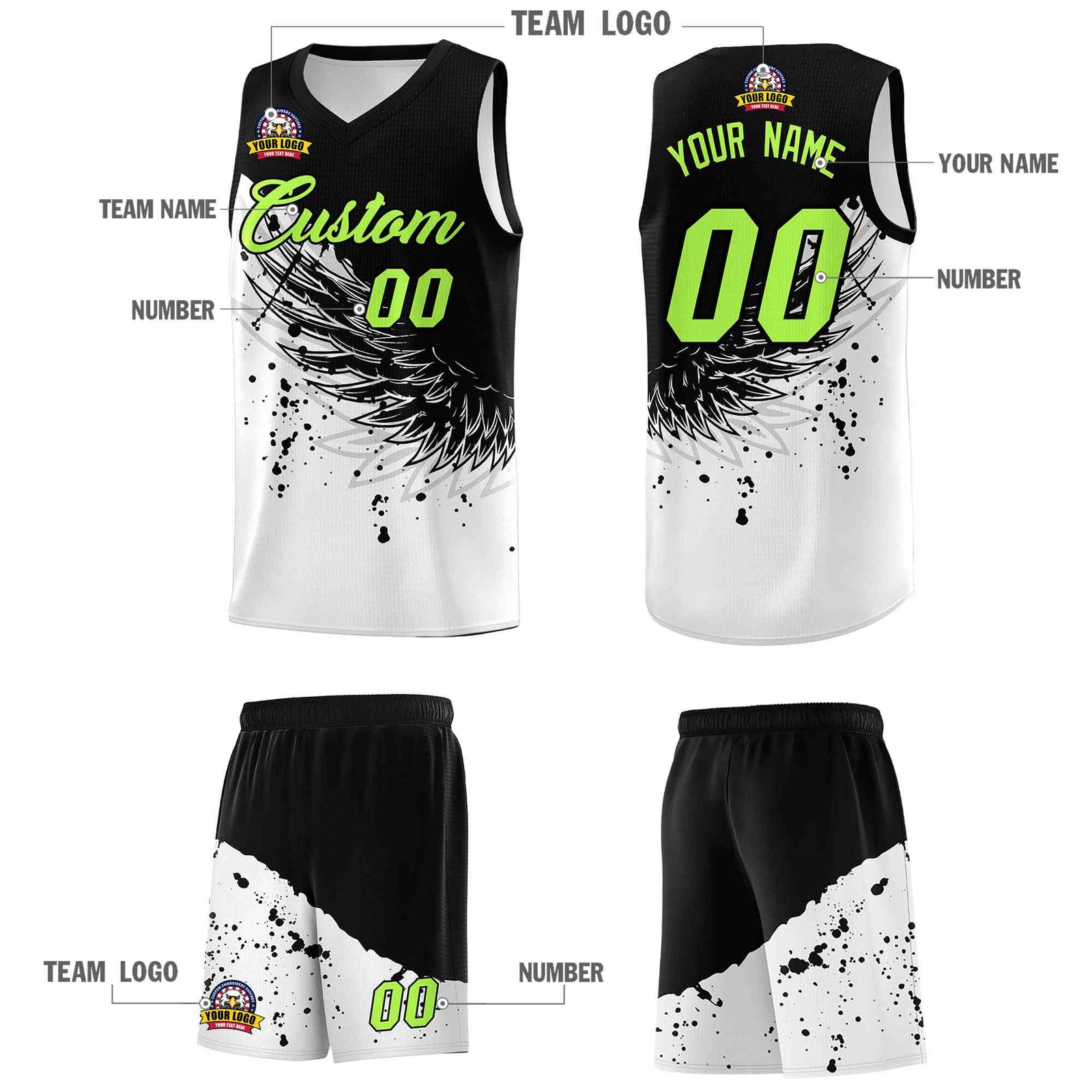 Custom White Black Wing Pattern Sports Uniform Basketball Jersey| KXKSHOP