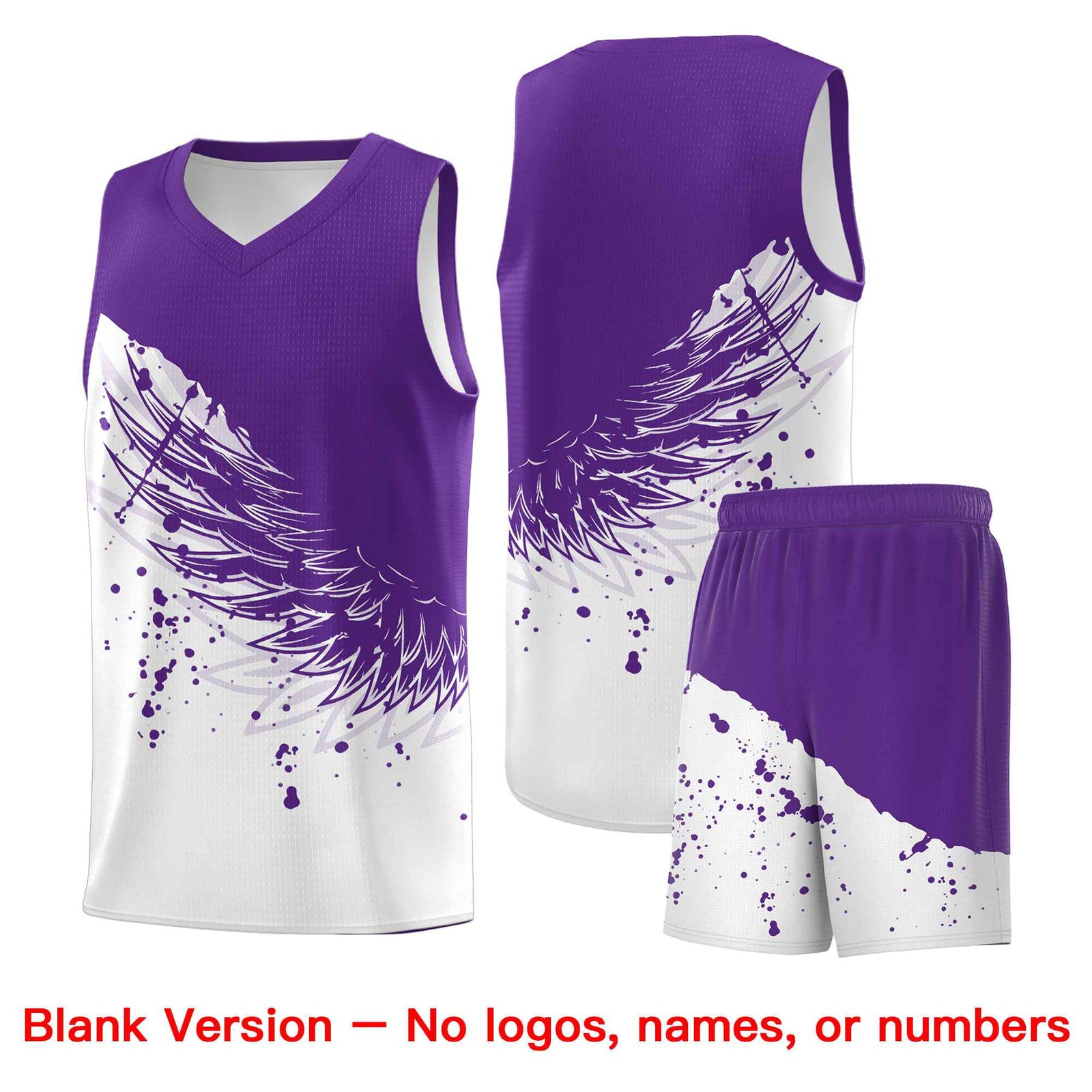 Custom White Purple Wing Pattern Sports Uniform Basketball Jersey