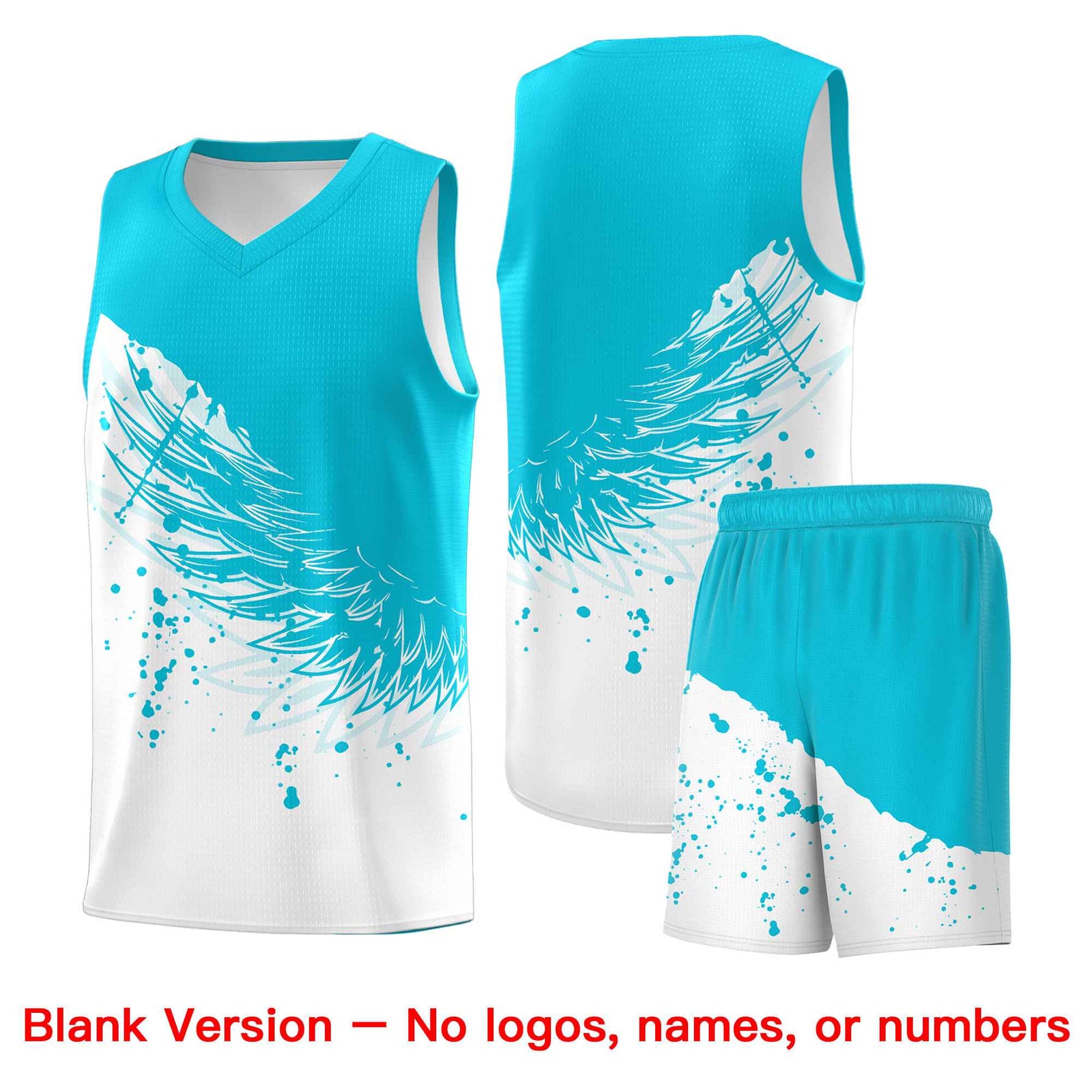 Custom White Sky Blue Wing Pattern Sports Uniform Basketball Jersey