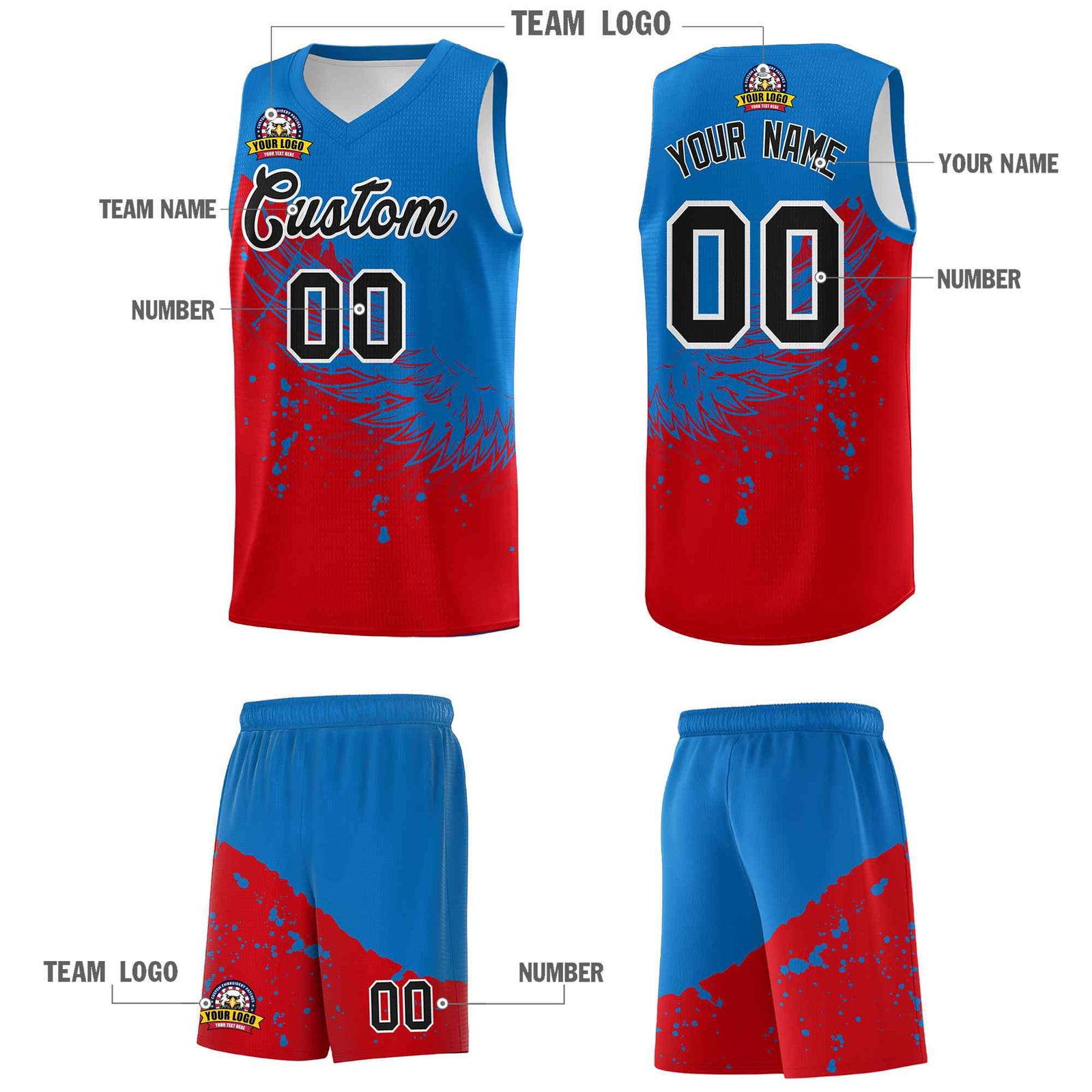 Custom Red Royal Wing Pattern Sports Uniform Basketball Jersey
