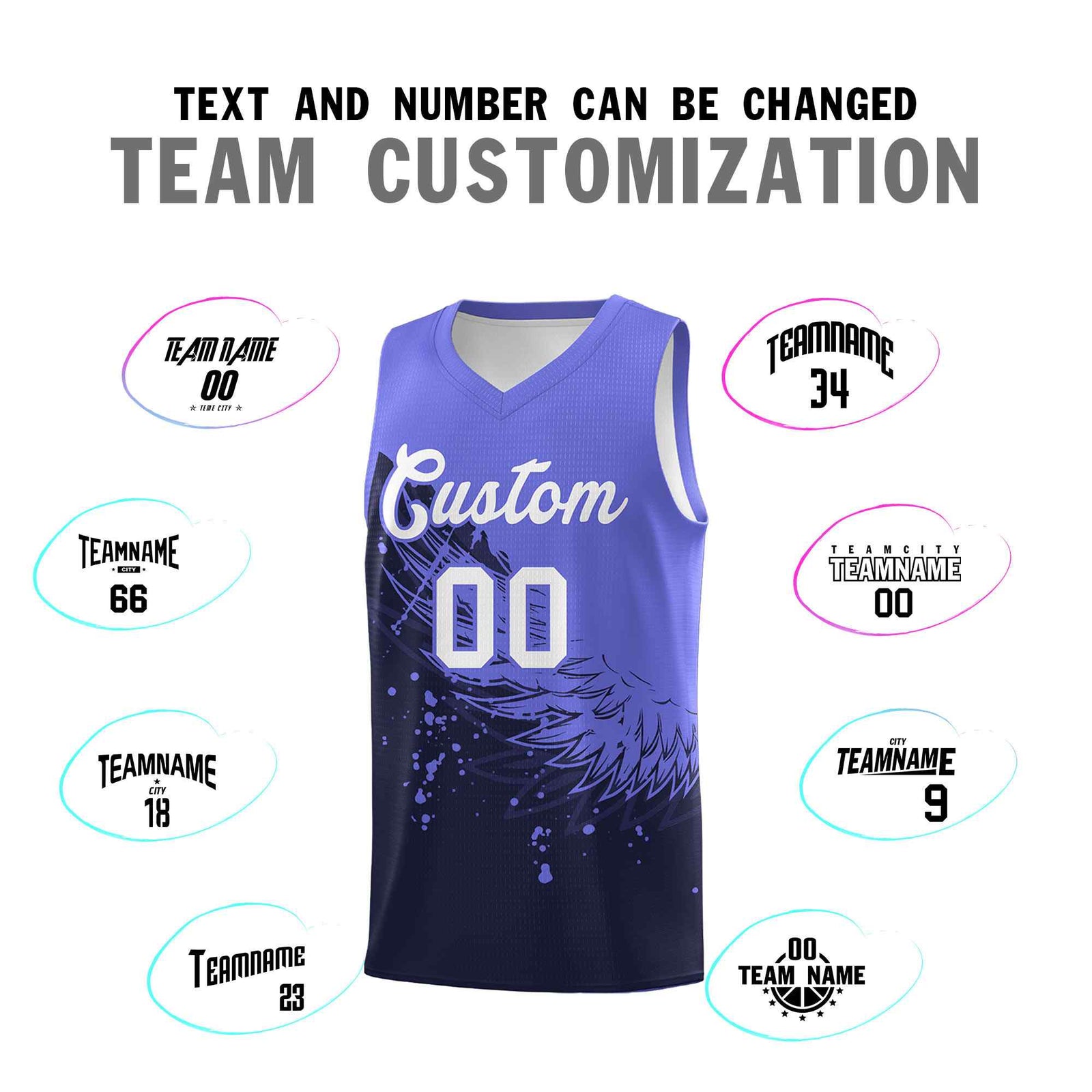 Custom Navy Purple Wing Pattern Sports Uniform Basketball Jersey