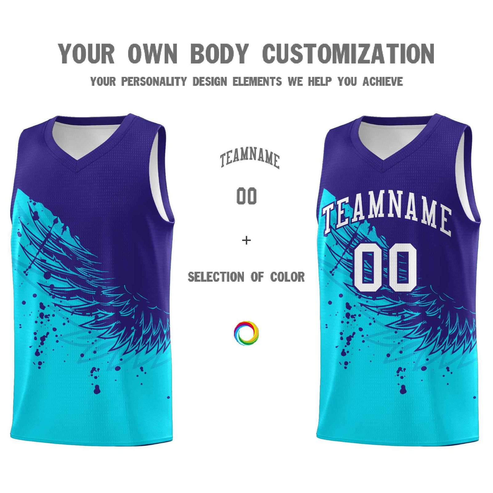 Custom Sky Blue Royal Wing Pattern Sports Uniform Basketball Jersey