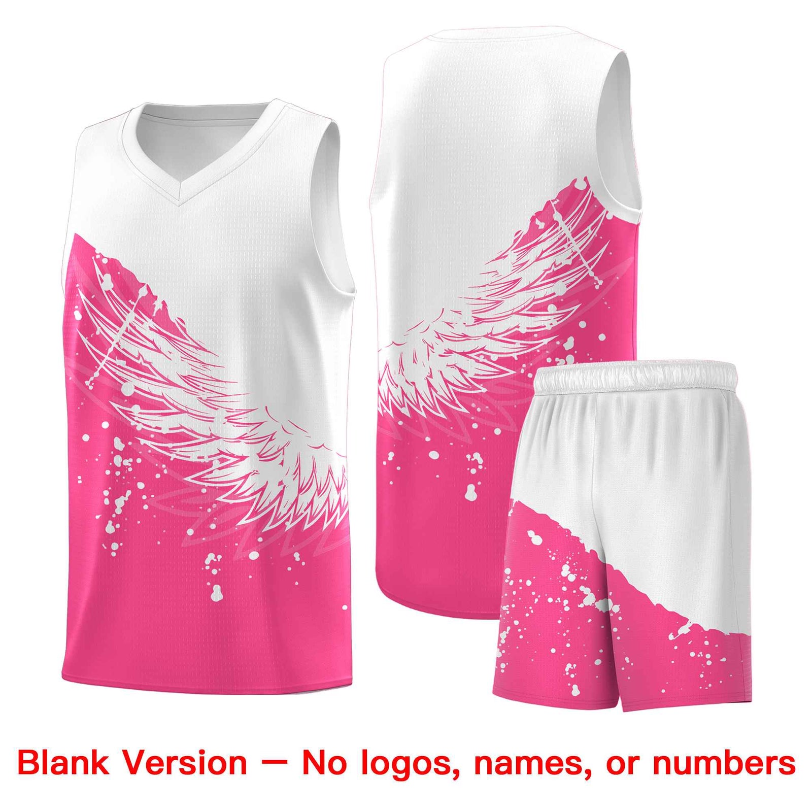 Custom Pink White Wing Pattern Sports Uniform Basketball Jersey