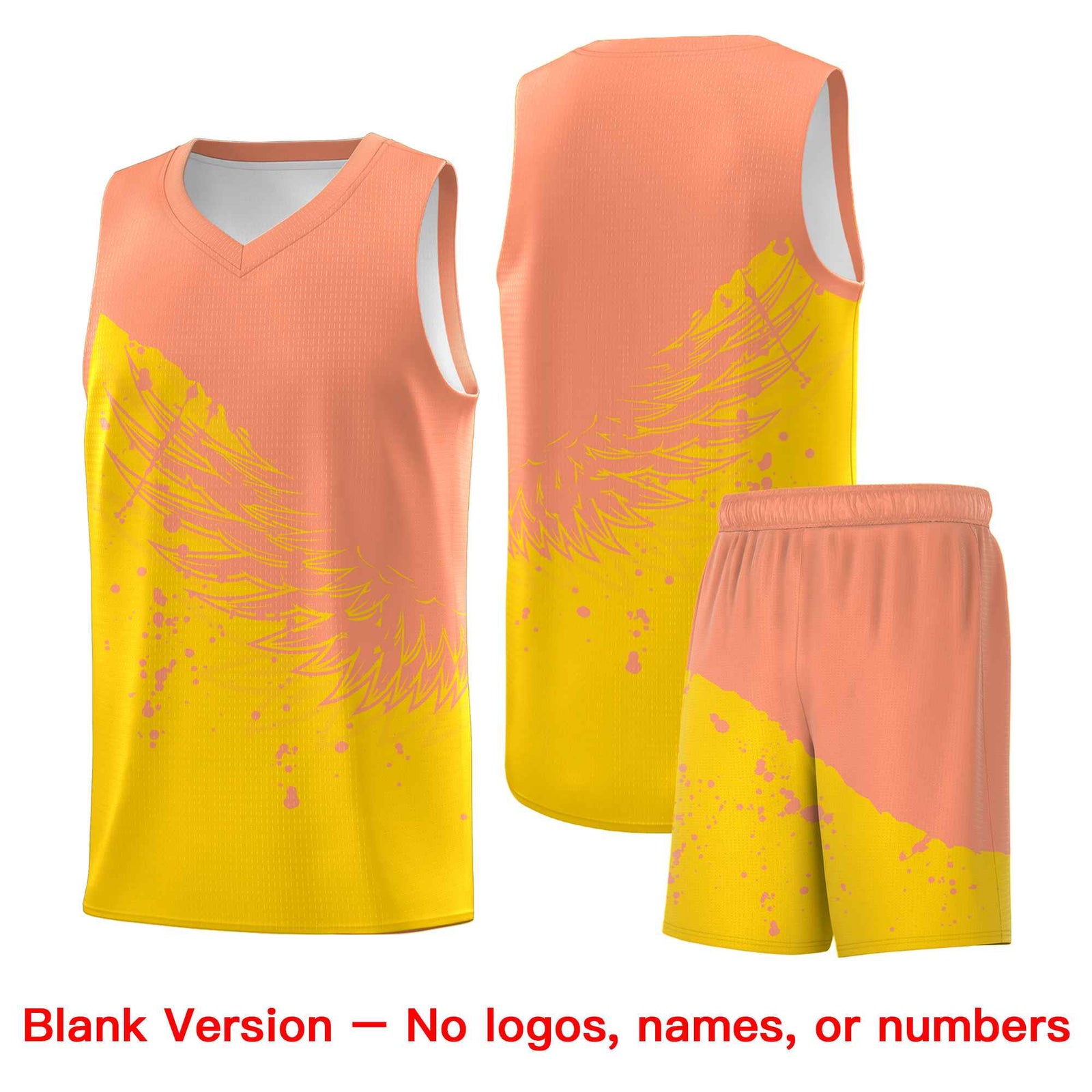 Custom Gold Light Orange Wing Pattern Sports Uniform Basketball Jersey