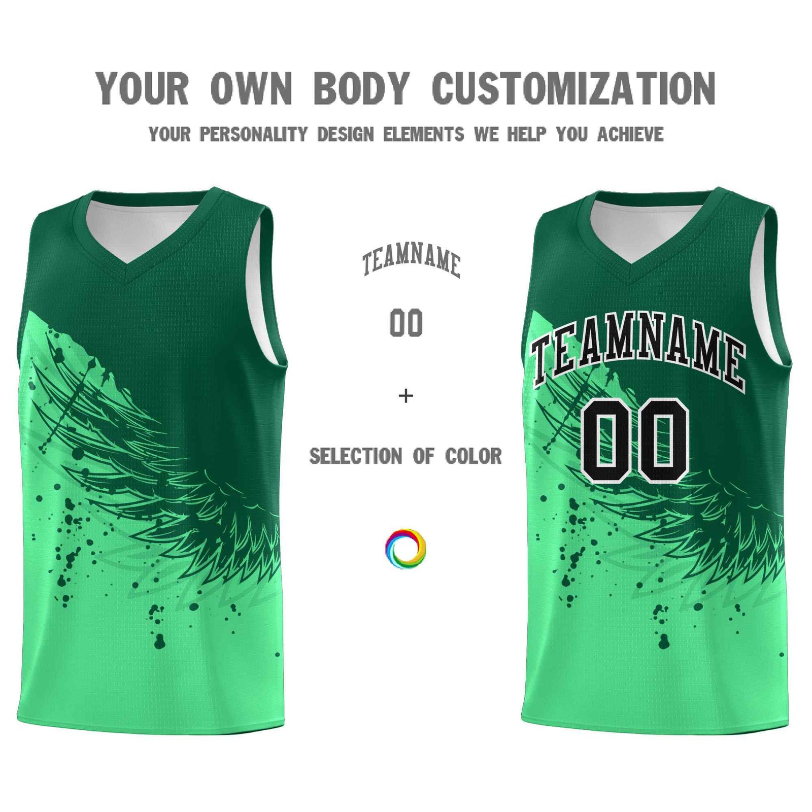 Custom Green Kelly Green Wing Pattern Sports Uniform Basketball Jersey