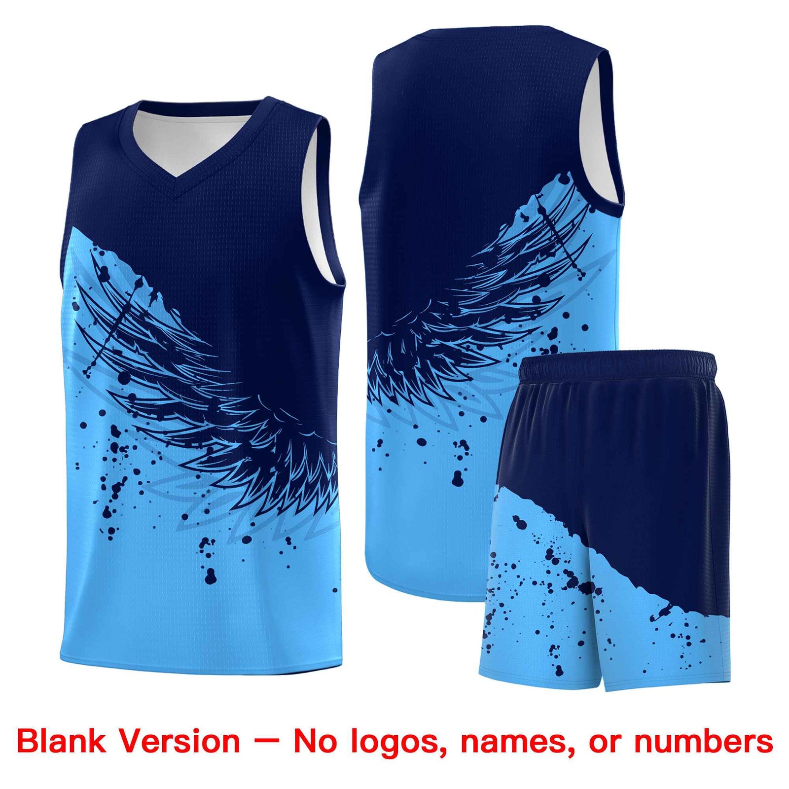 Custom Powder Blue Navy Wing Pattern Sports Uniform Basketball Jersey