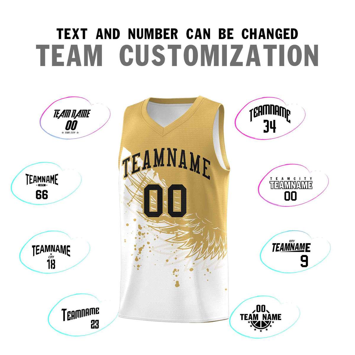 Custom White Old Gold Wing Pattern Sports Uniform Basketball Jersey