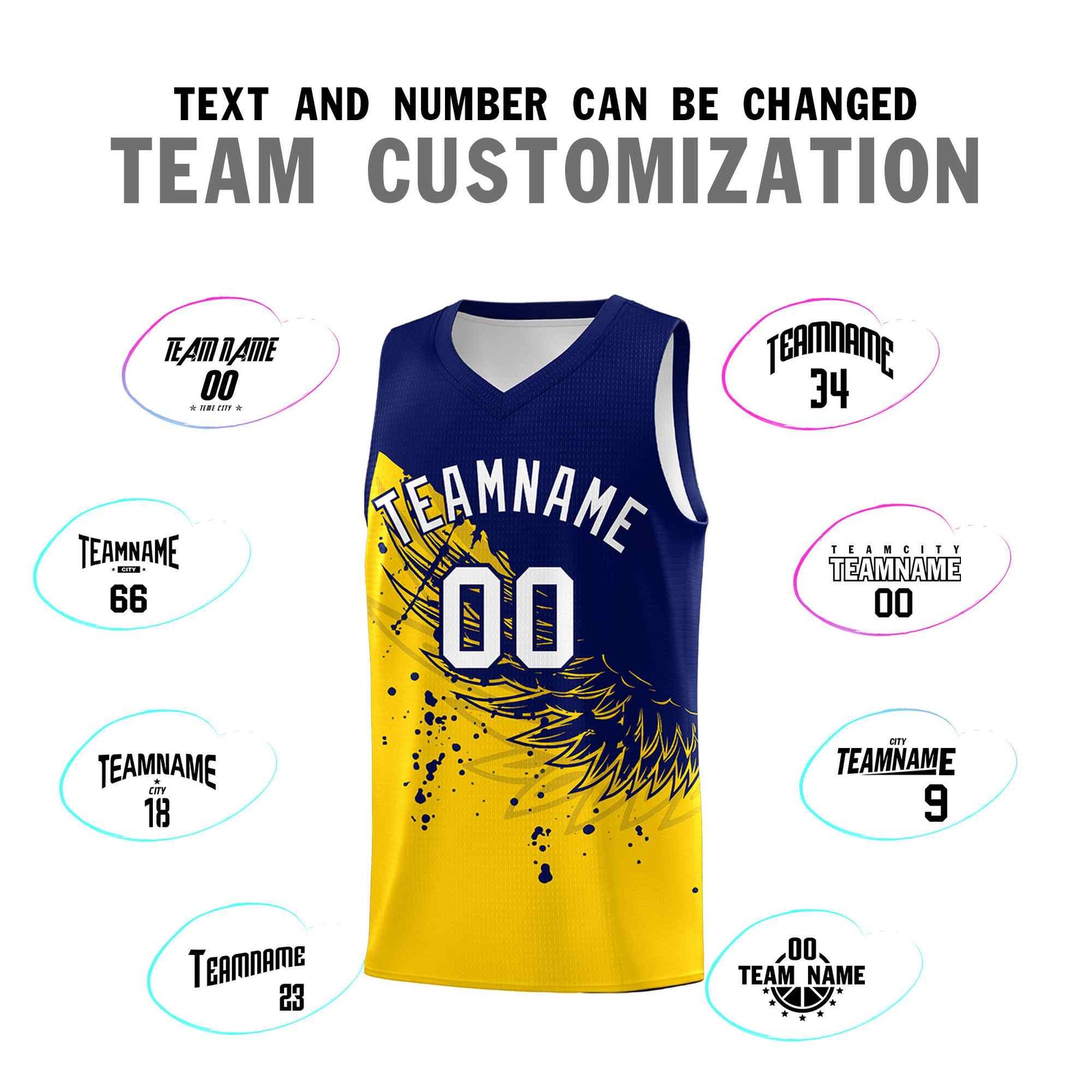 Custom Gold Navy Wing Pattern Sports Uniform Basketball Jersey